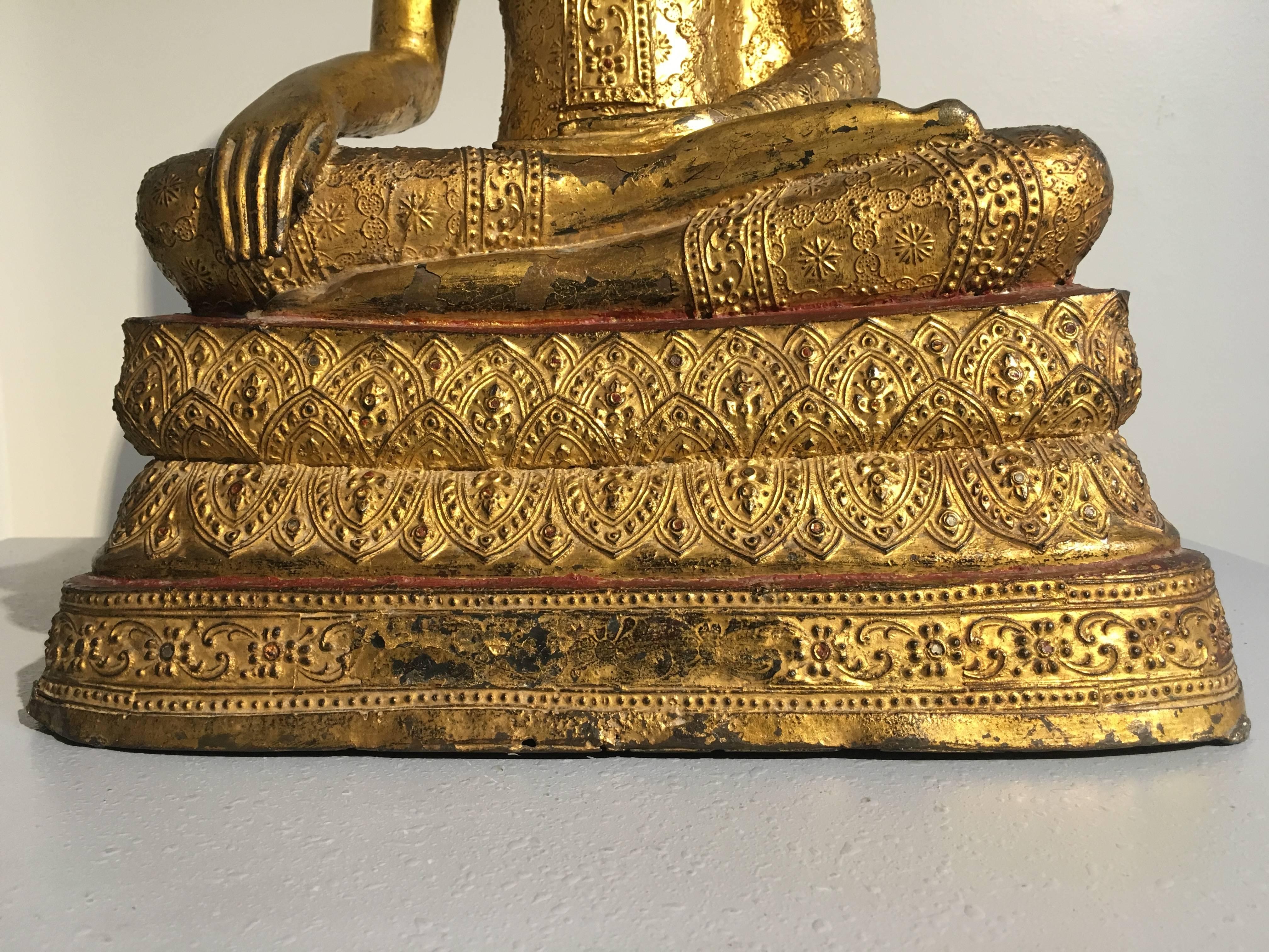 Thai Rattanakosin Lacquered Gilt Bronze Image of Buddha Maravijaya 5