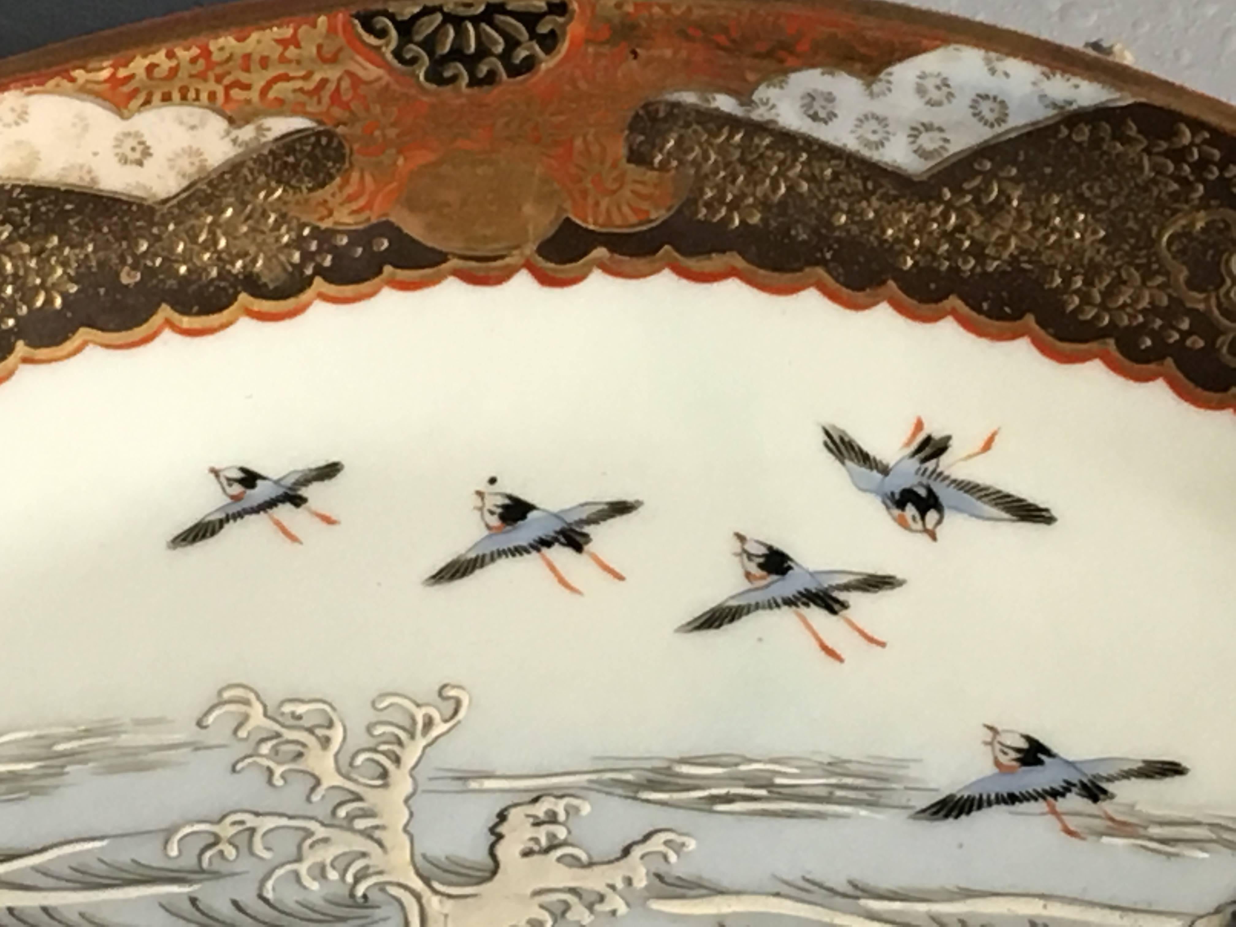 Early 20th Century Japanese Meiji Period Kutani Fan Shaped Dishes, Set of Five