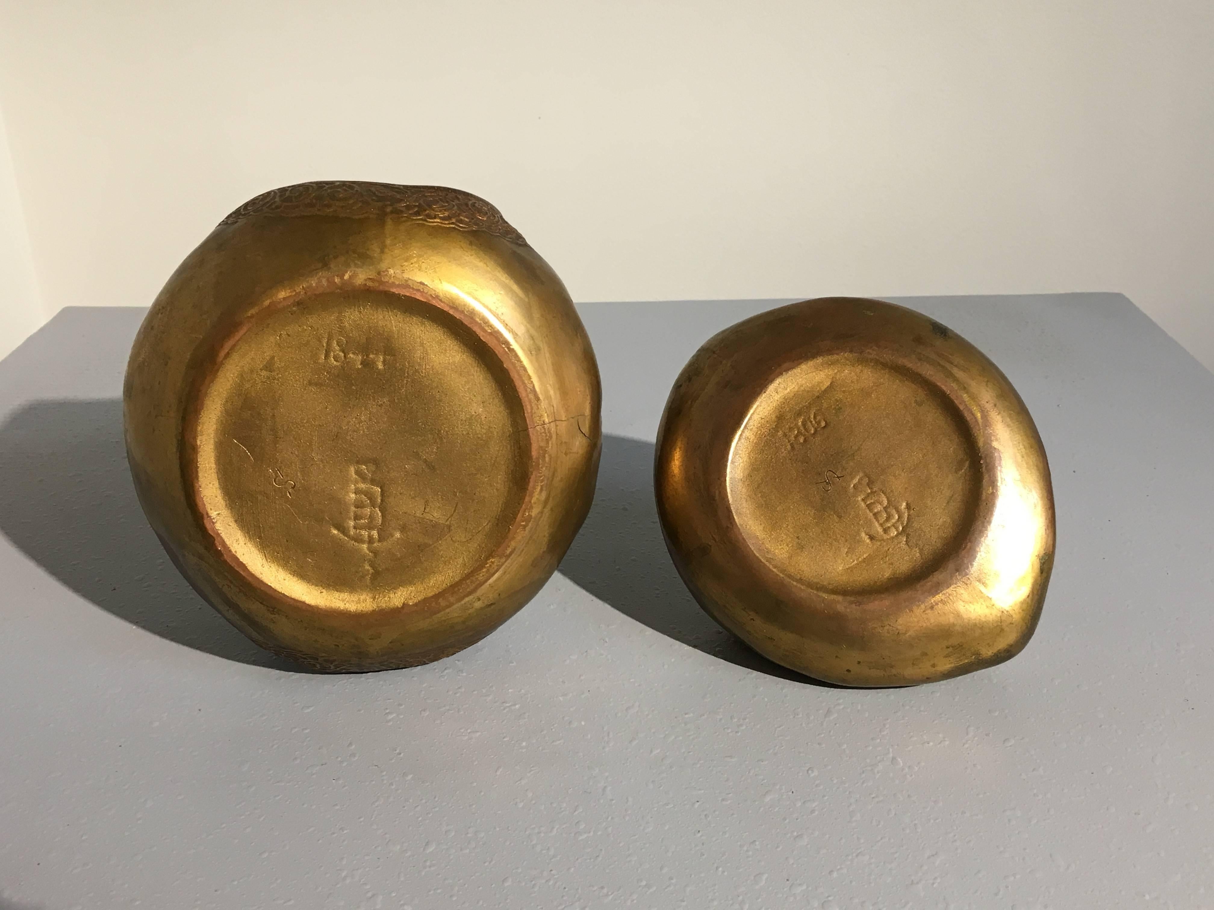 Gilt Two Hector Guimard Designed Art Nouveau Copper Clad Majolica Bowls