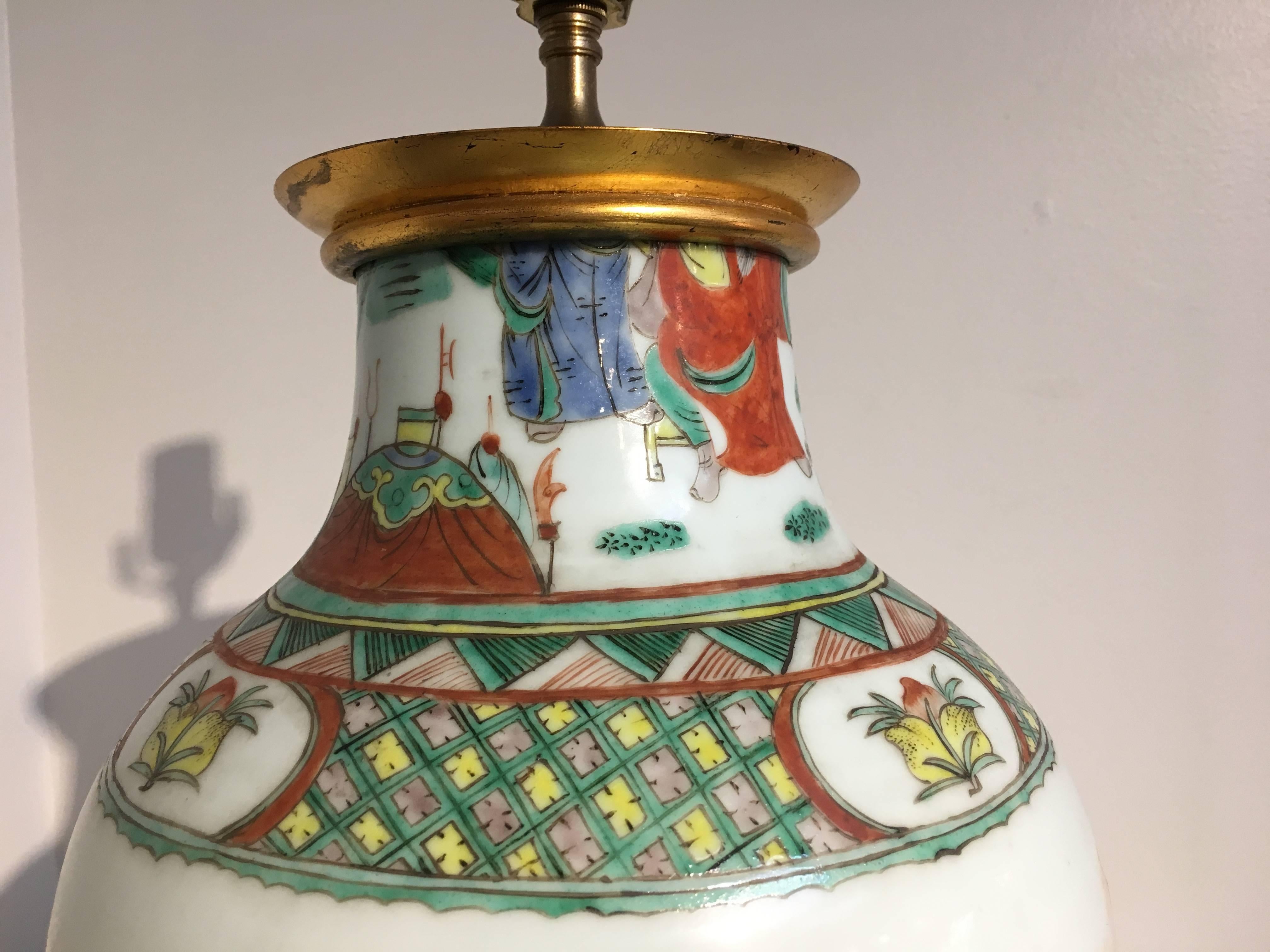 Chinese Famille Verte Porcelain Vase Lamp In Good Condition In Austin, TX
