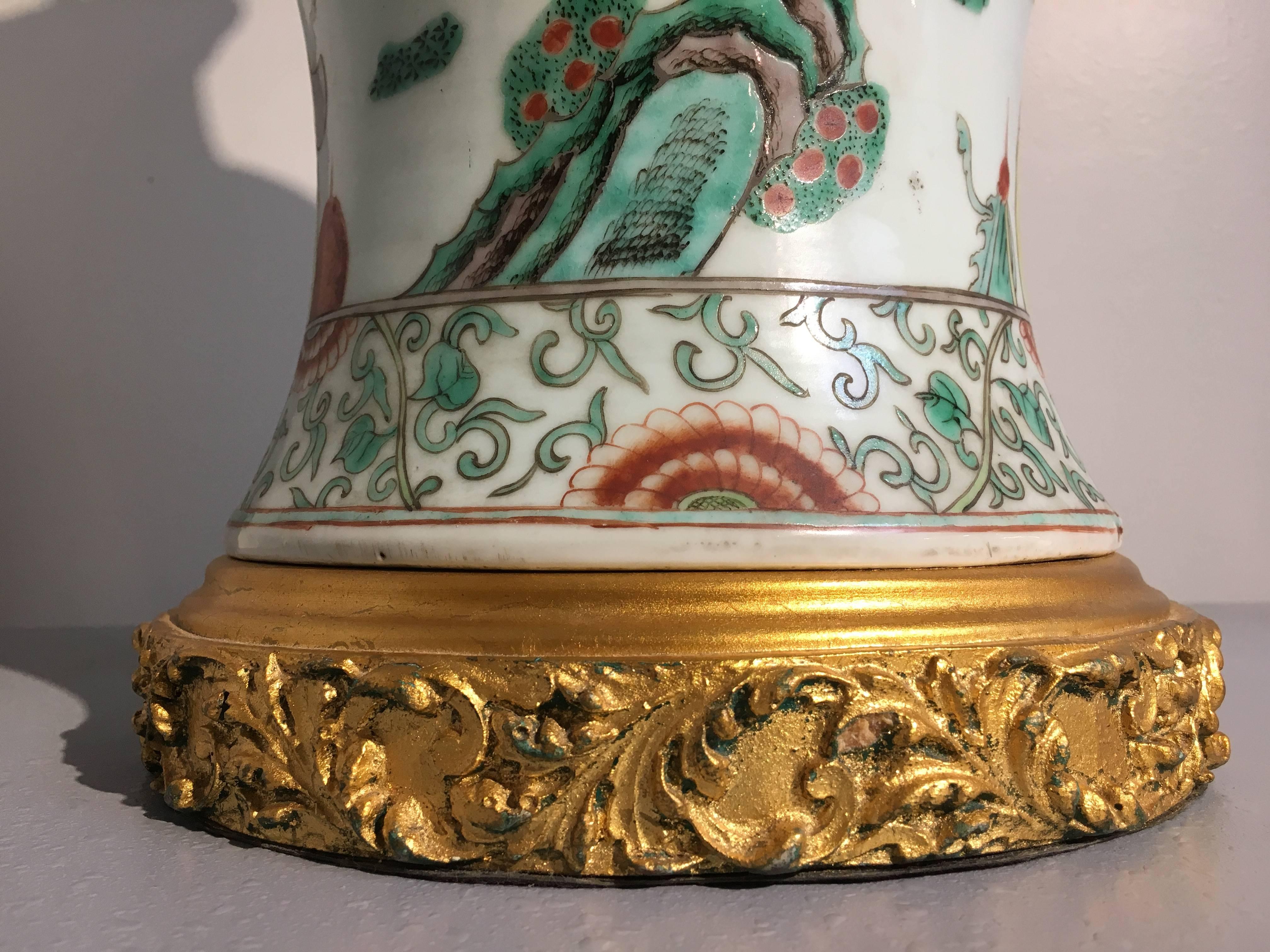 19th Century Chinese Famille Verte Porcelain Vase Lamp