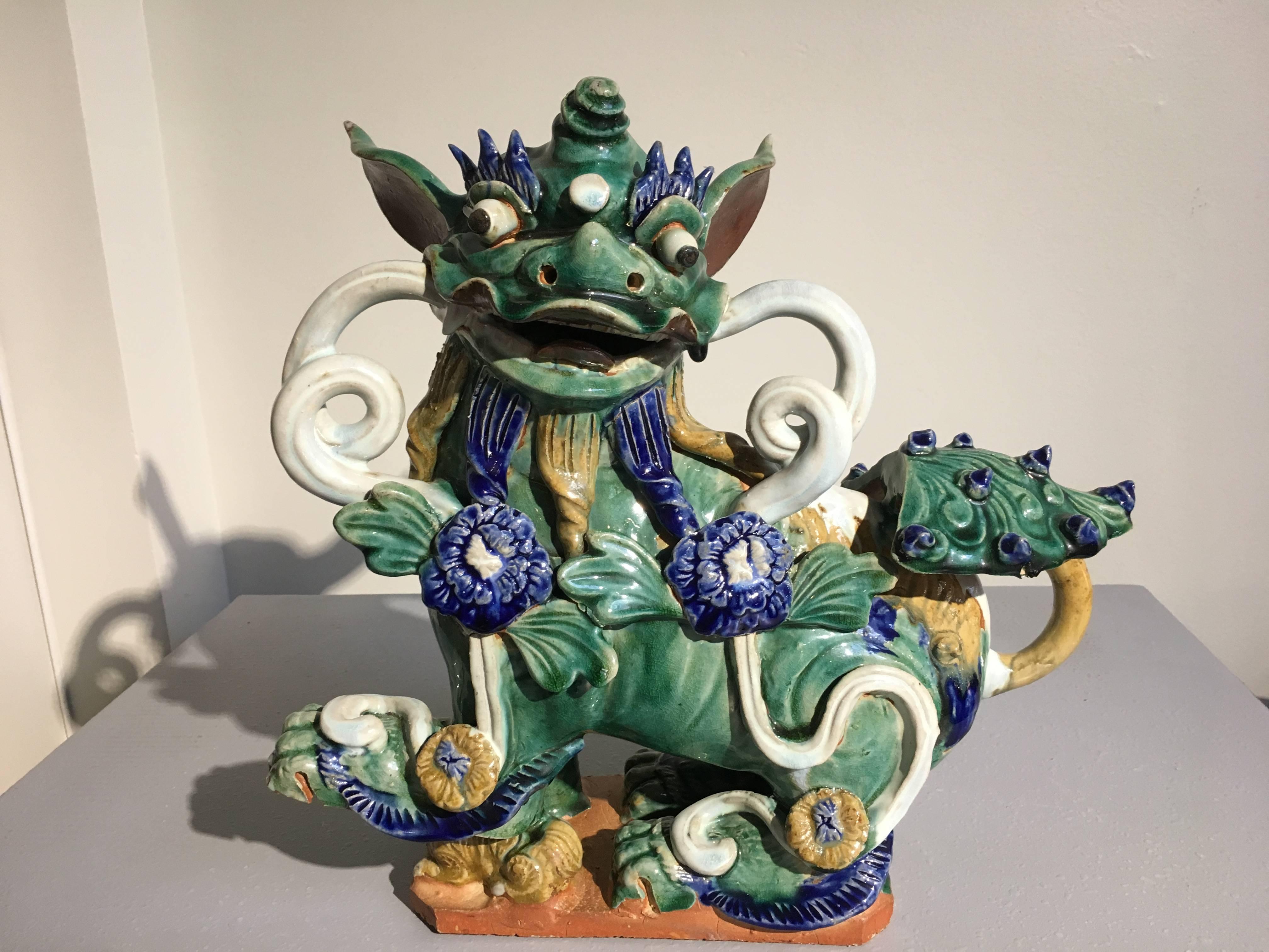 Pair of Chinese Glazed Pottery Foo Dogs 3