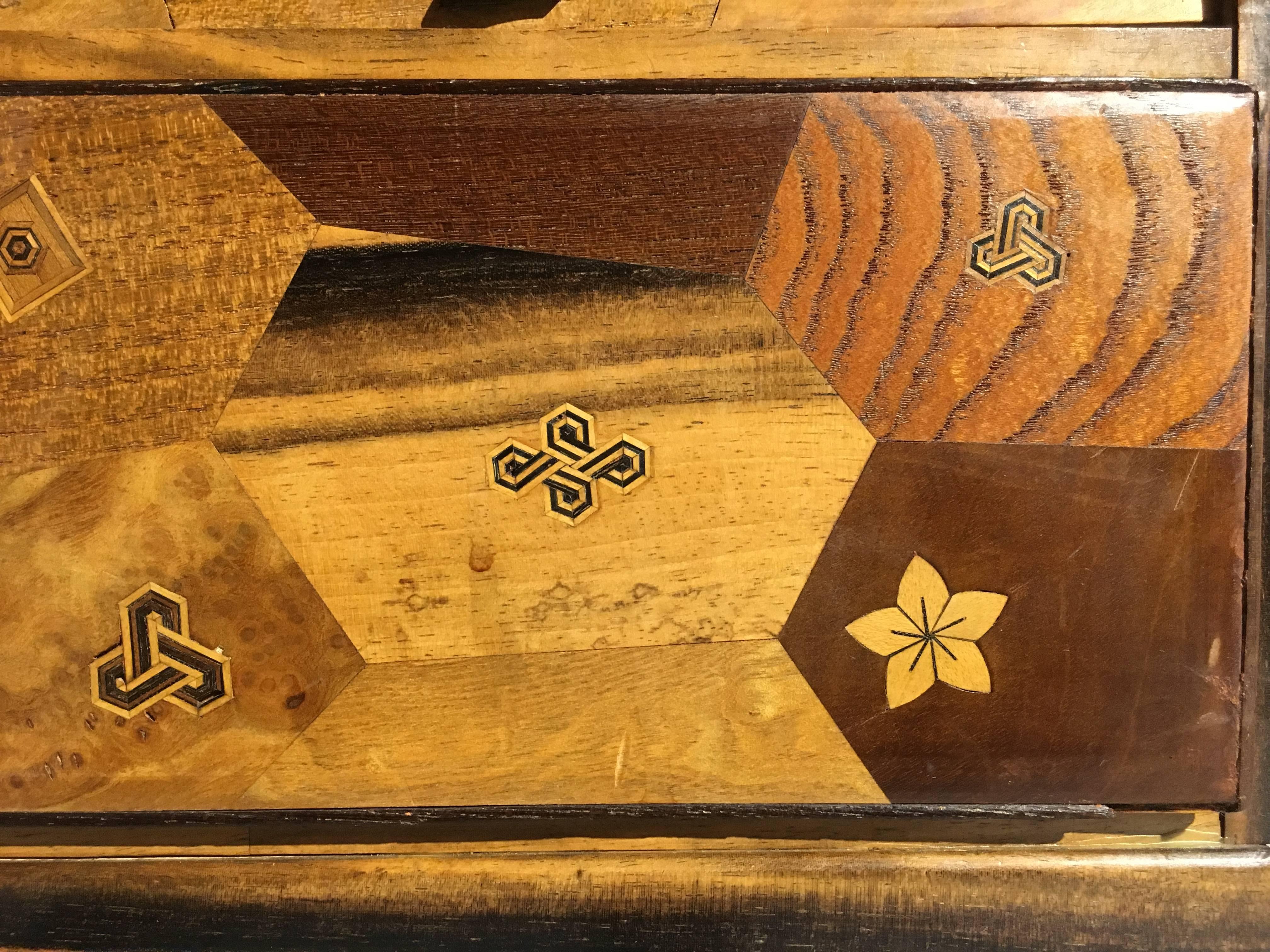 Japanese Art Deco Marquetry Roll Top Desk Hutch 1