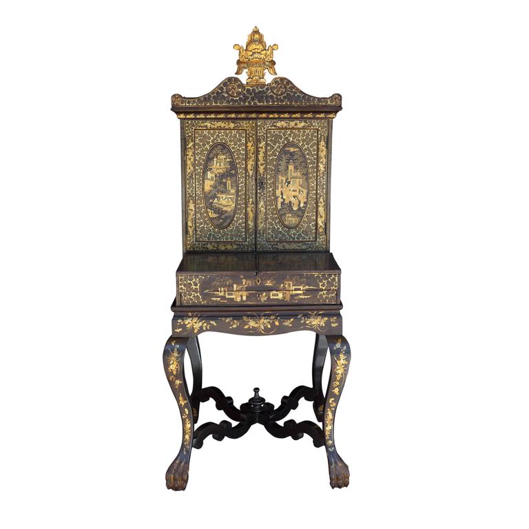 19th Century Chinoiserie Black Lacquer And Gilt Painted Vanity 19th Century Chinoiserie Black Lacquer And Gilt Painted Vanity Cabinet On Stand For