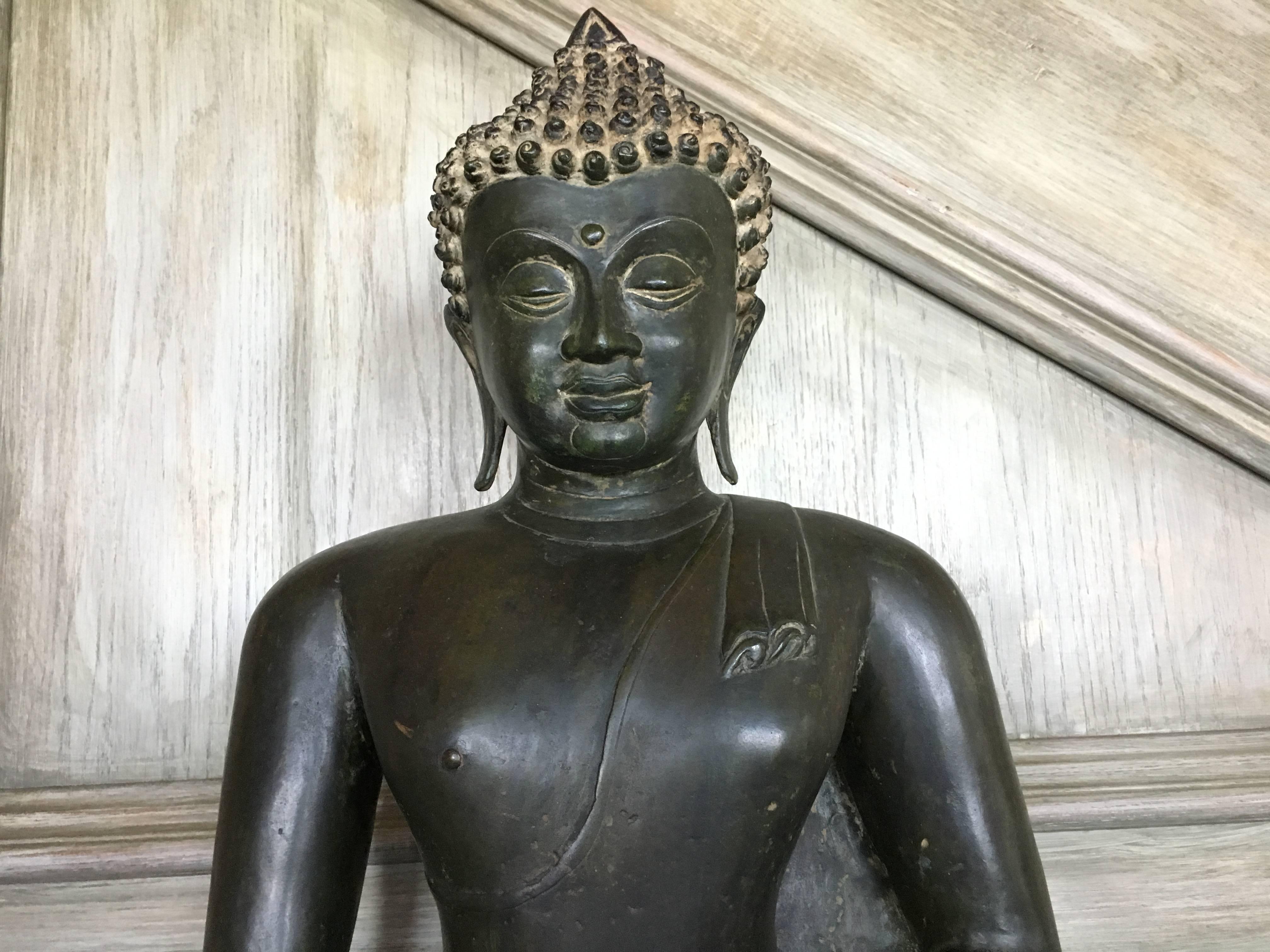 Lacquered Large Burmese Bronze Medicine Buddha, Pagan Style, Late 19th Century For Sale