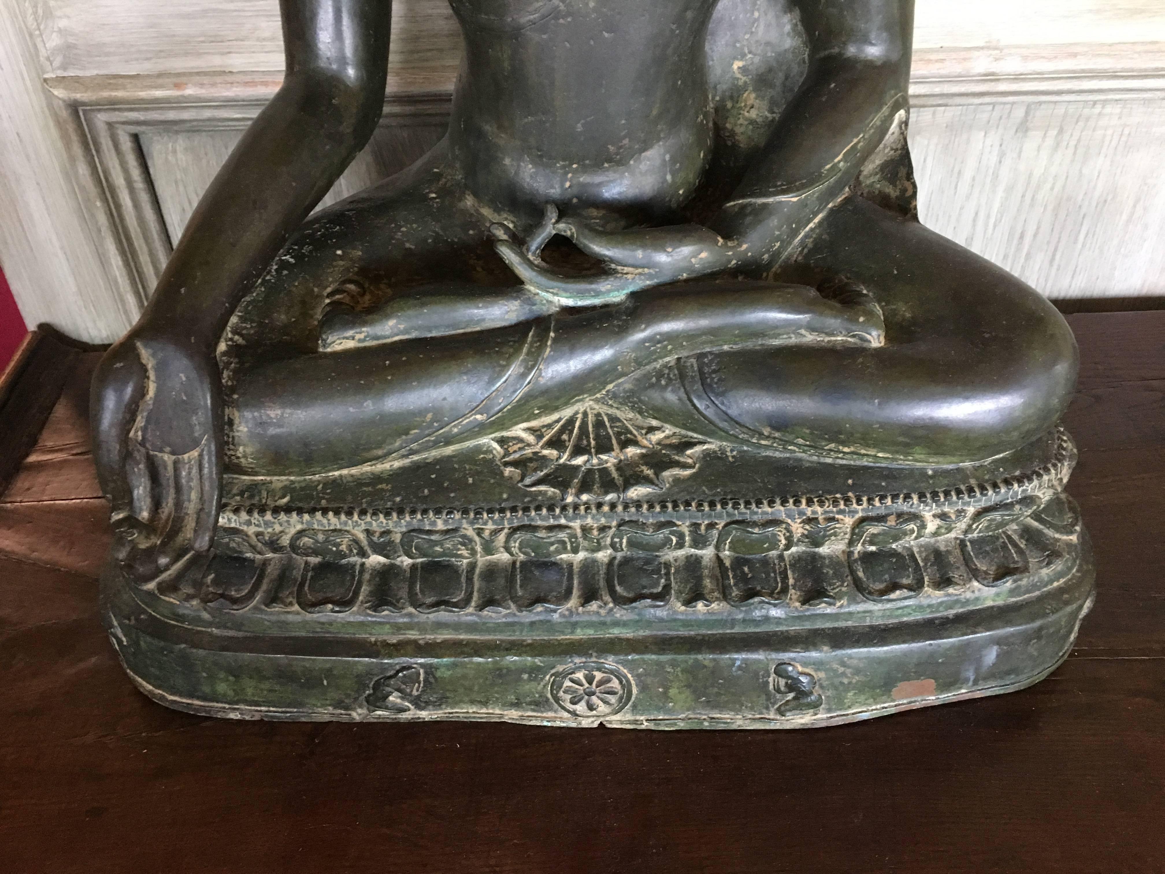 Large Burmese Bronze Medicine Buddha, Pagan Style, Late 19th Century For Sale 1