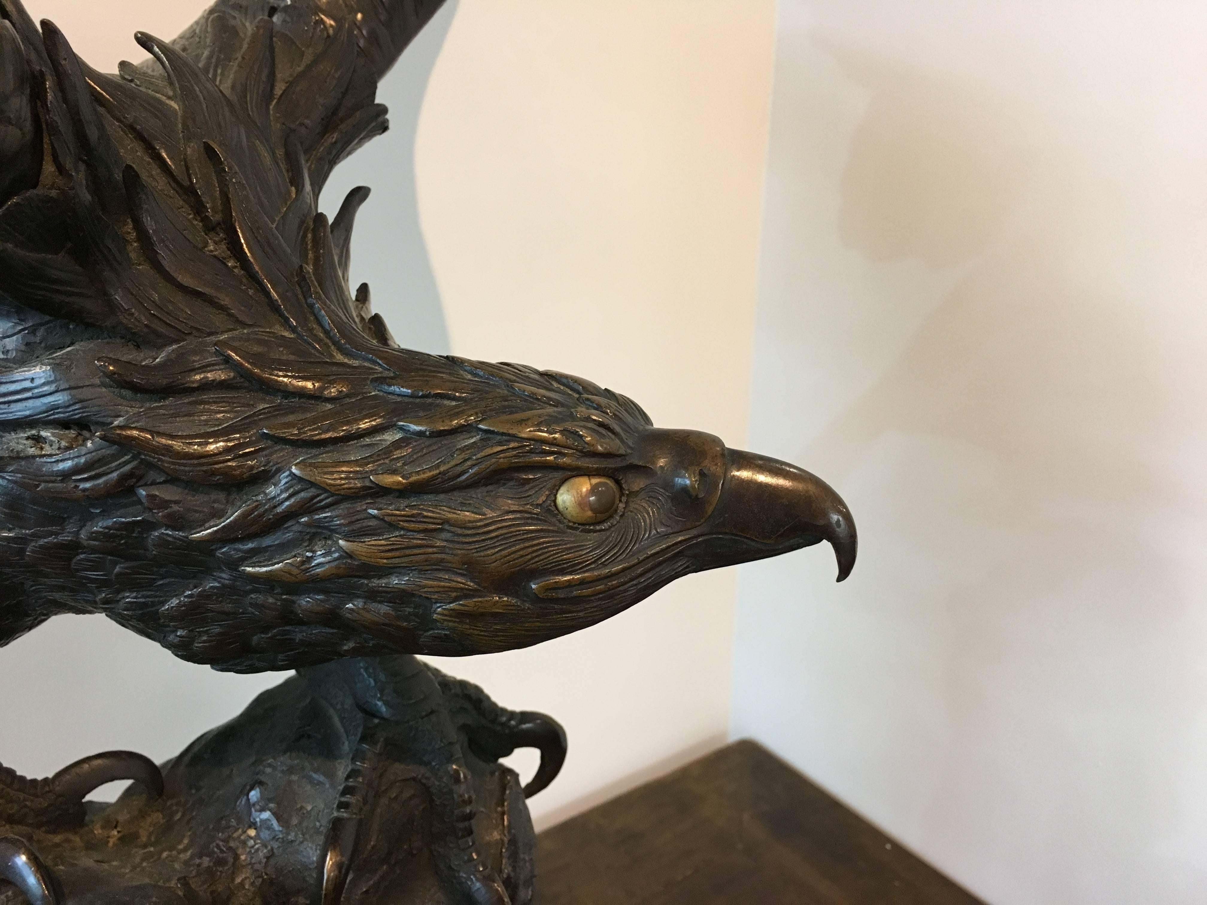 Large Japanese Meiji Period Bronze Eagle In Good Condition In Austin, TX