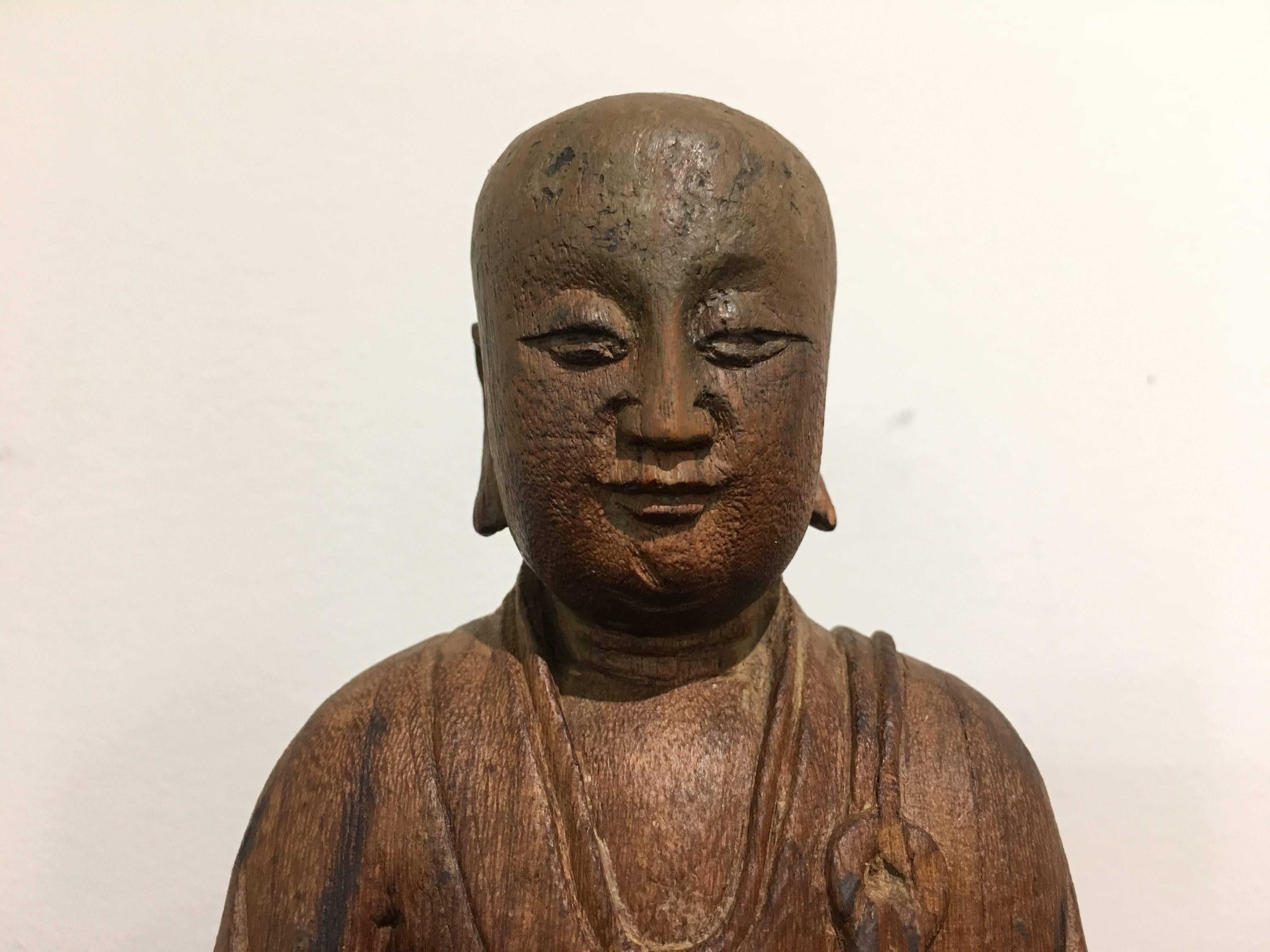 Chinese Carved Wood Figure of Ksitigarbha, Yuan Dynasty, 14th Century 2