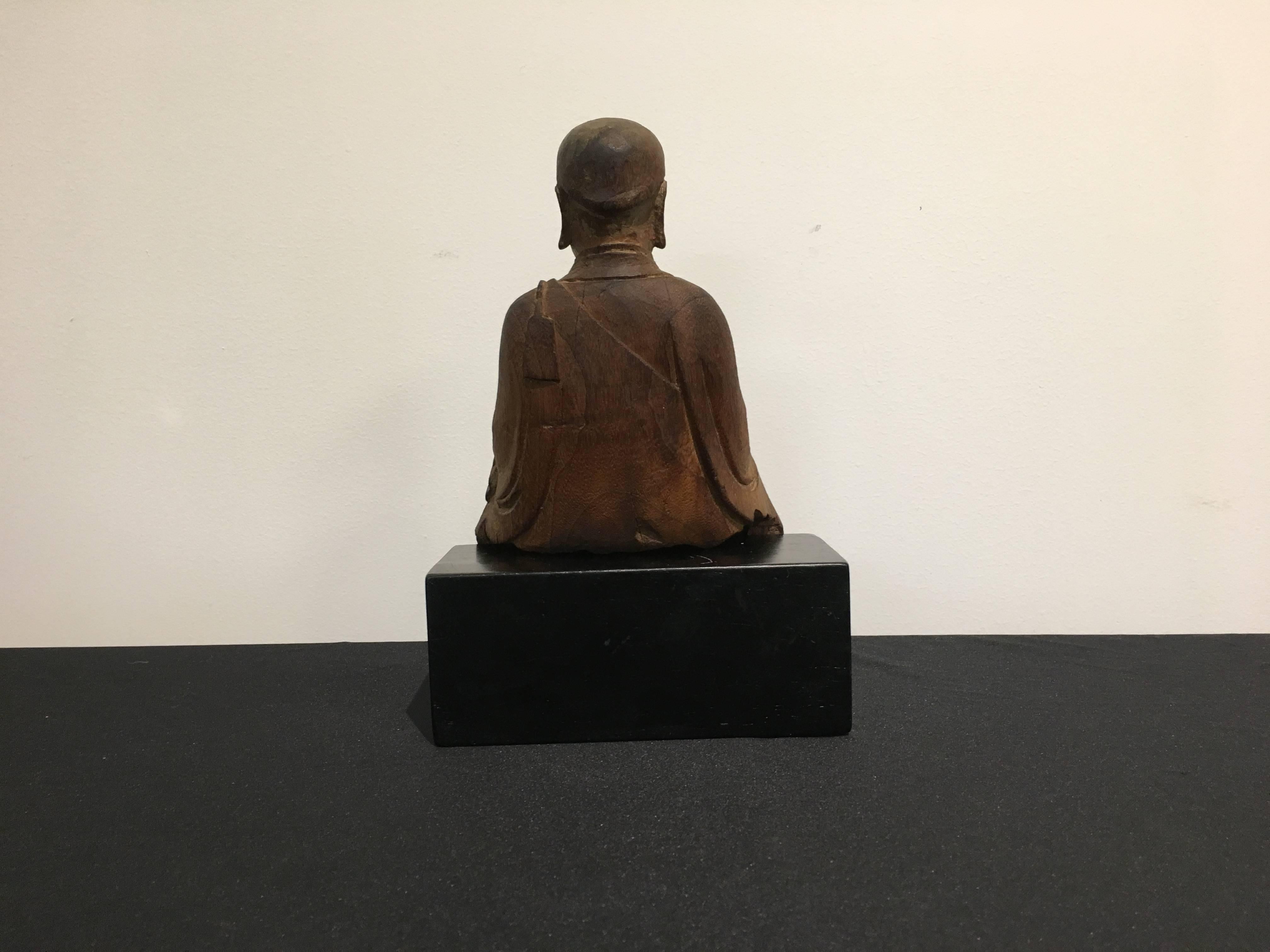 18th Century and Earlier Chinese Carved Wood Figure of Ksitigarbha, Yuan Dynasty, 14th Century