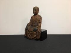 Chinese Carved Wood Figure of Ksitigarbha, Yuan Dynasty, 14th Century