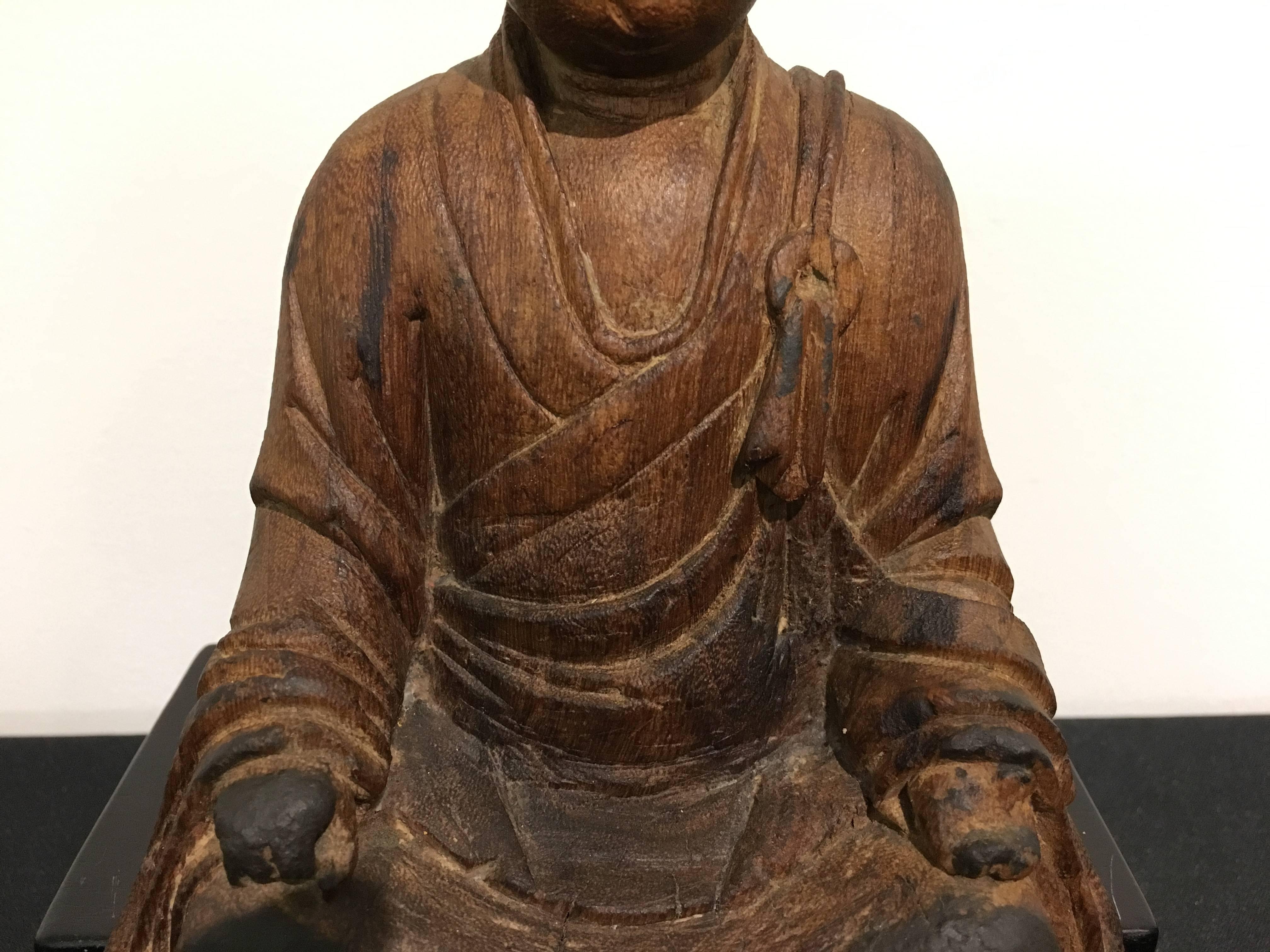 Chinese Carved Wood Figure of Ksitigarbha, Yuan Dynasty, 14th Century 3