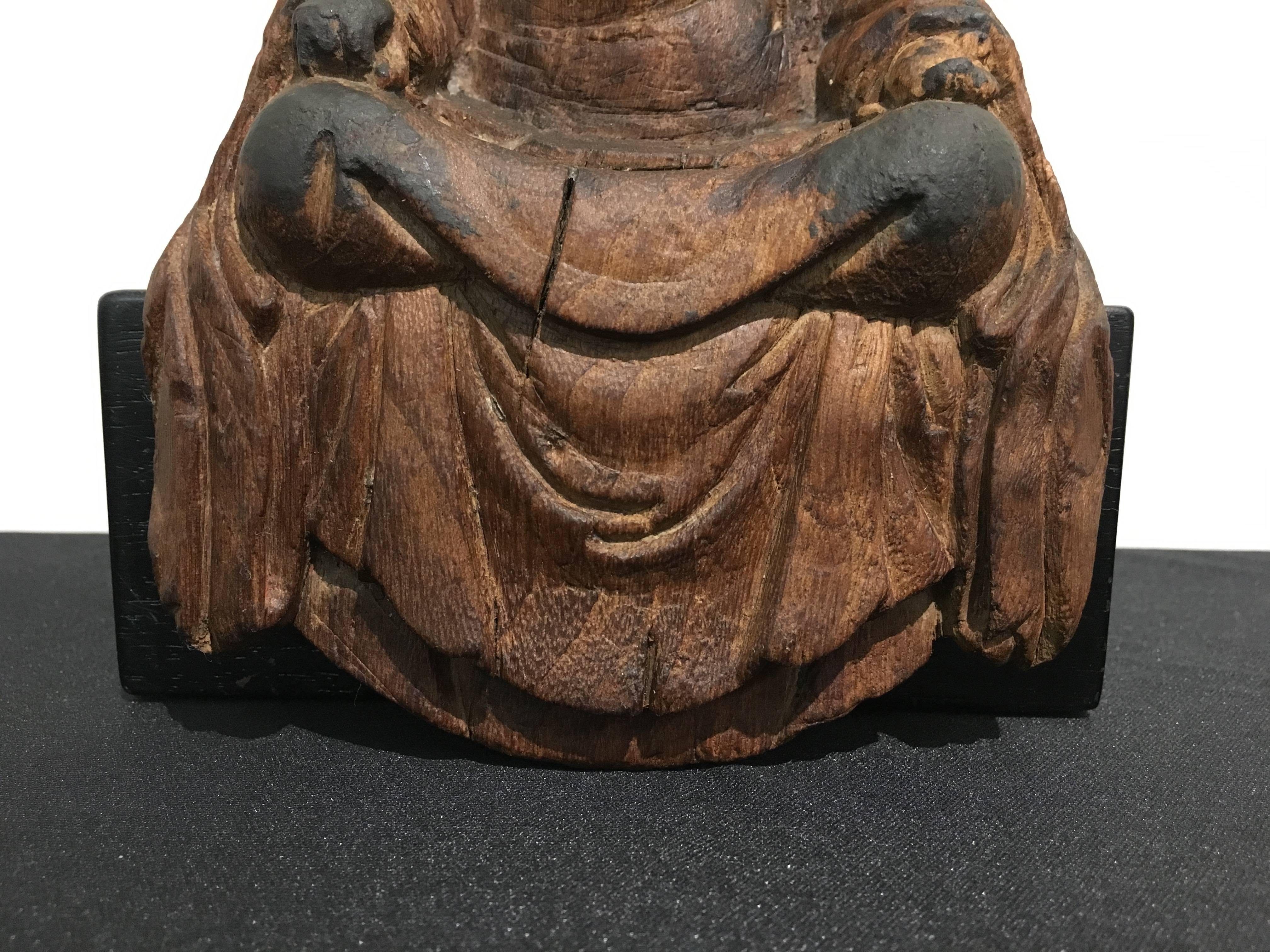 Chinese Carved Wood Figure of Ksitigarbha, Yuan Dynasty, 14th Century 4