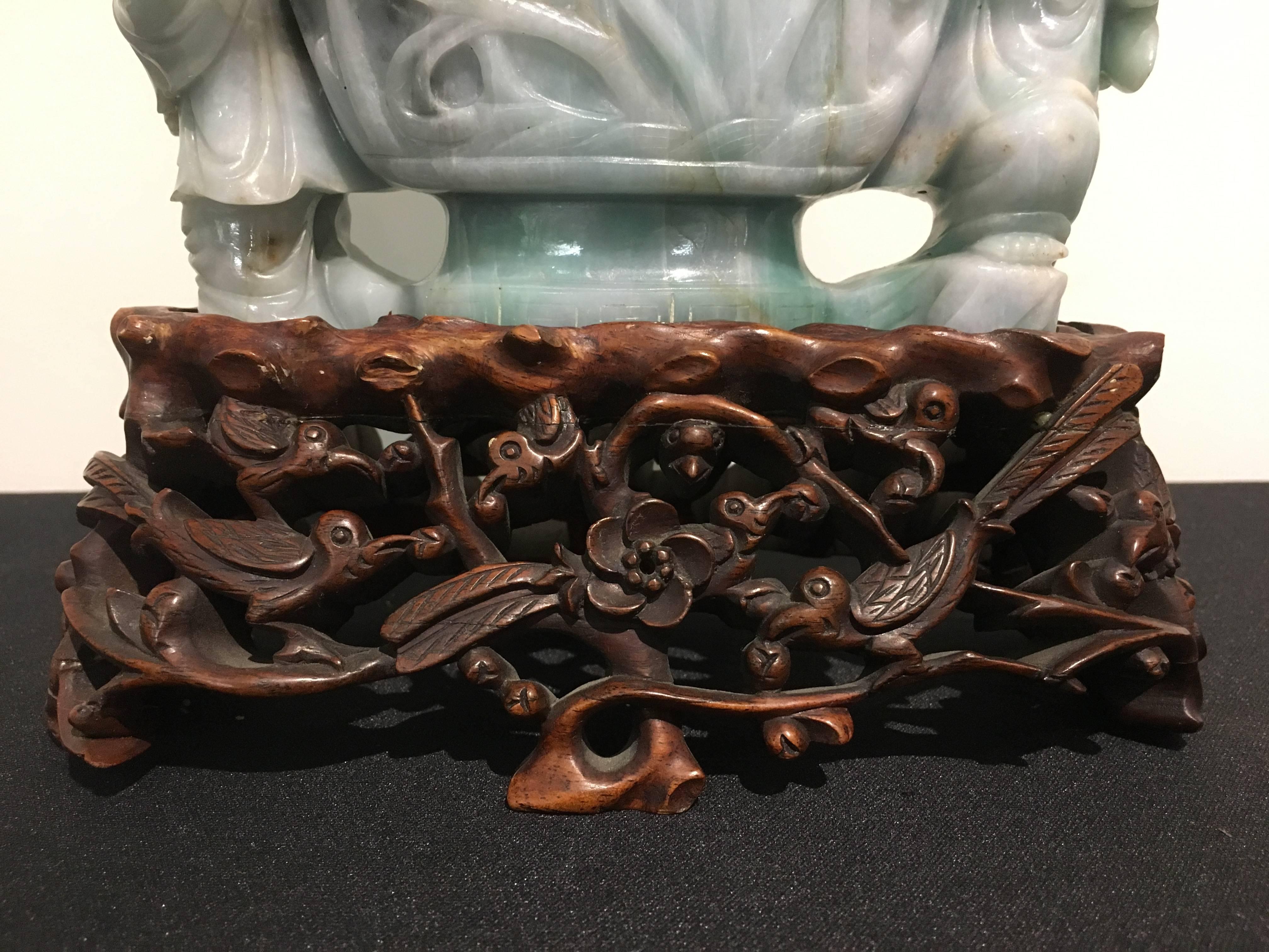 Hardwood Large Early 20th Century Chinese Carved Jade Vase For Sale