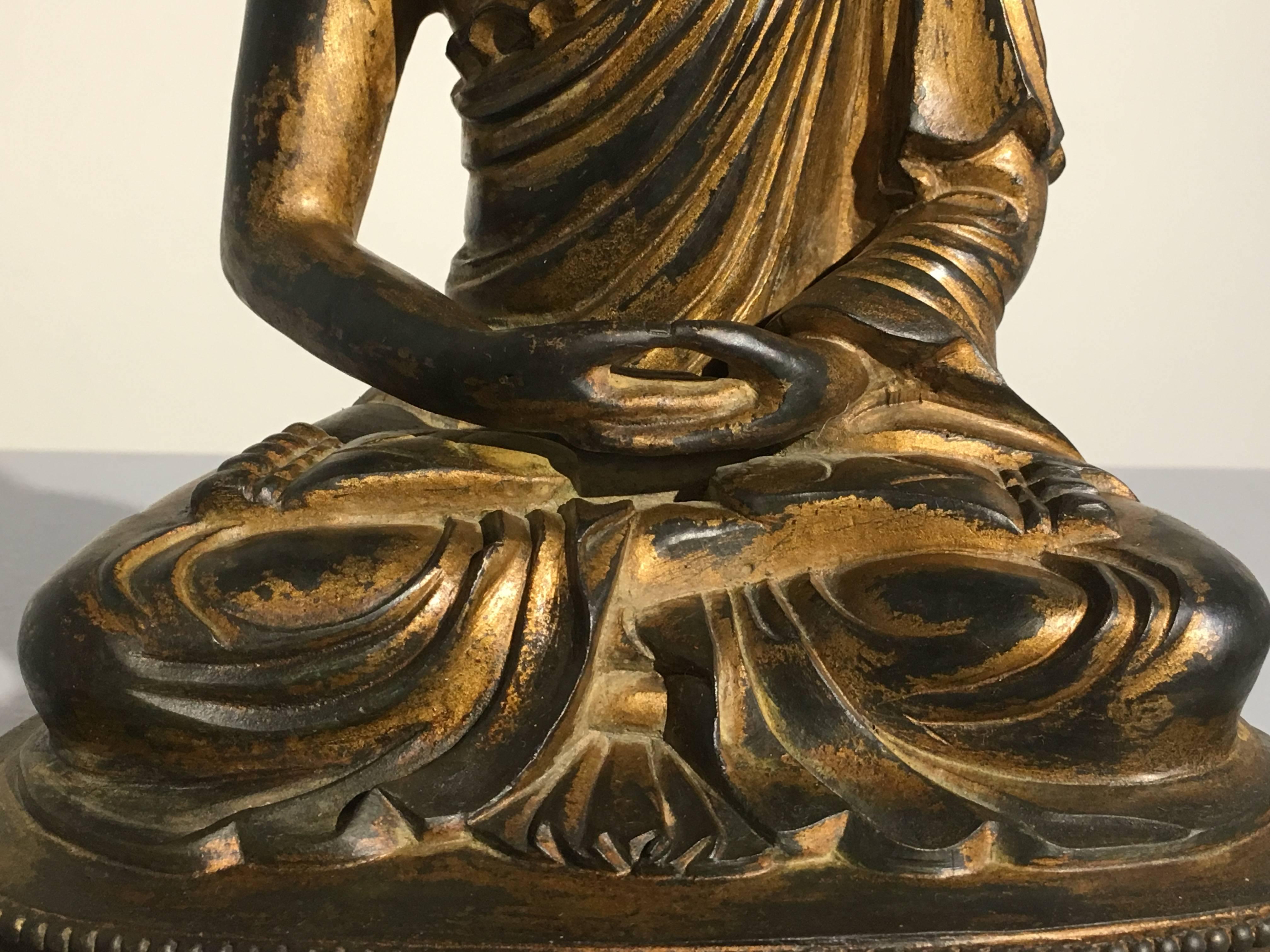 Chinese Gilt Bronze Amitabha Buddha, 20th Century In Good Condition In Austin, TX