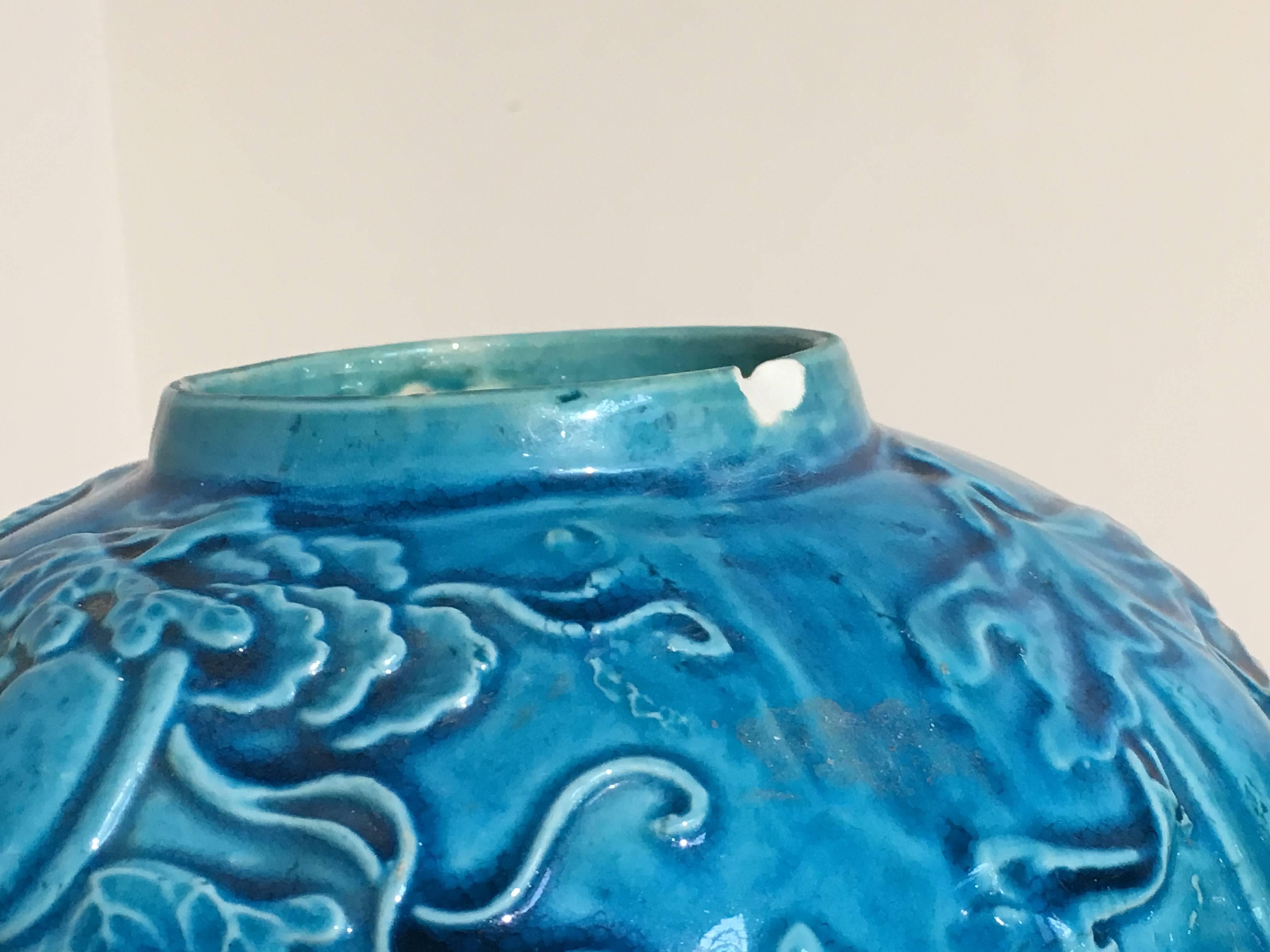 Pair Chinese Over Molded Turquoise Melon Form Ginger Jars, Qing Dynasty  1