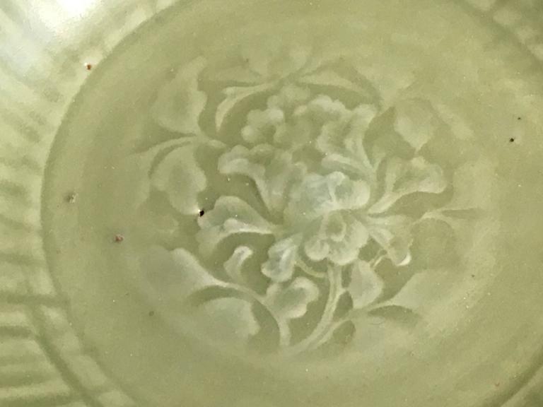 Chinese Ming Dynasty Longquan Celadon Peony Deep Dish, 14th-15th Century For Sale 1