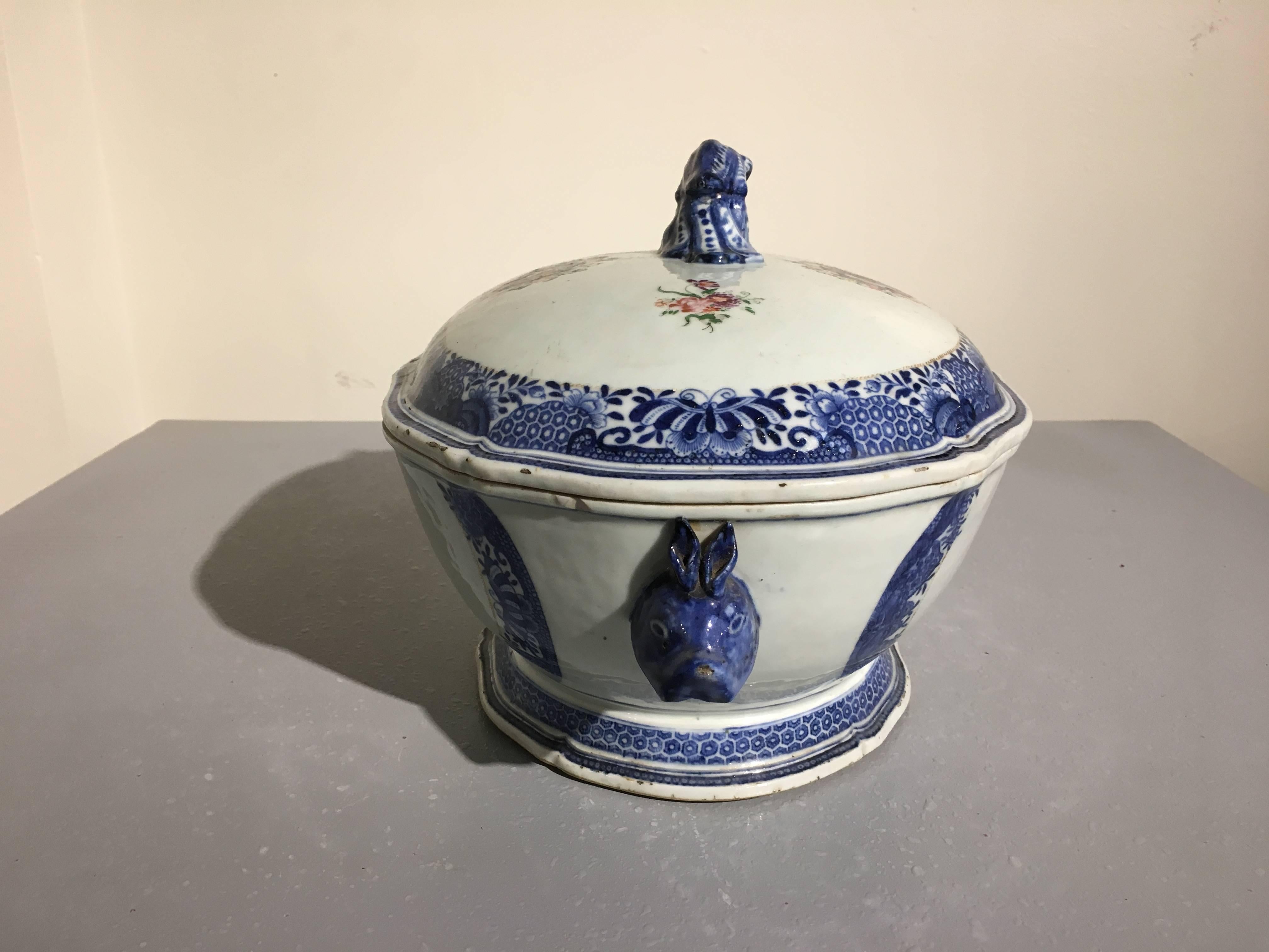 Enameled 18th Century Chinese Export Porcelain Armorial Tureen