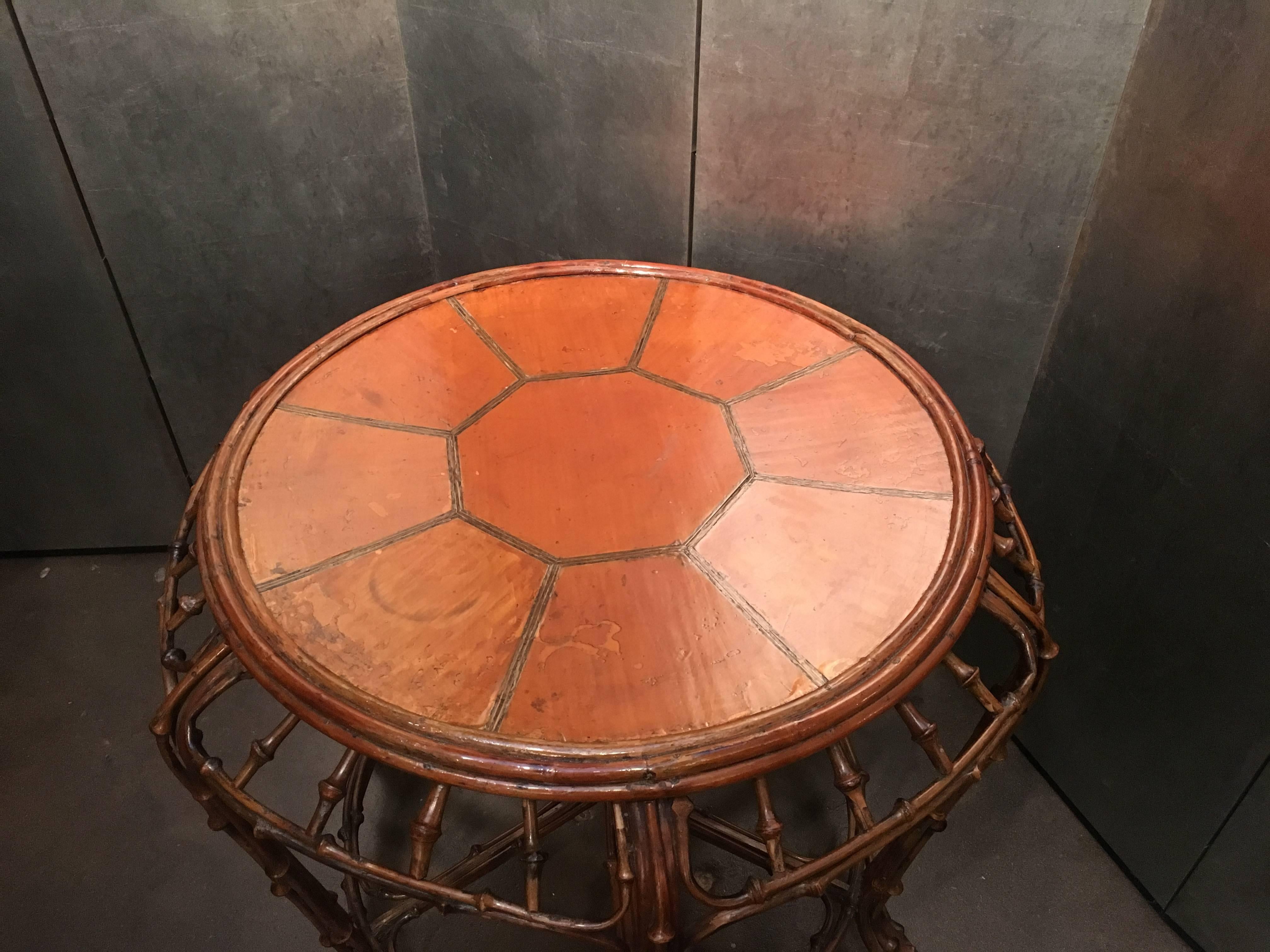 Qing Chinese Bent Bamboo Round Table and Stools, Mid-19th Century