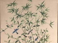 Chinoiserie Hand-Painted Silk Wallpaper Style Panel