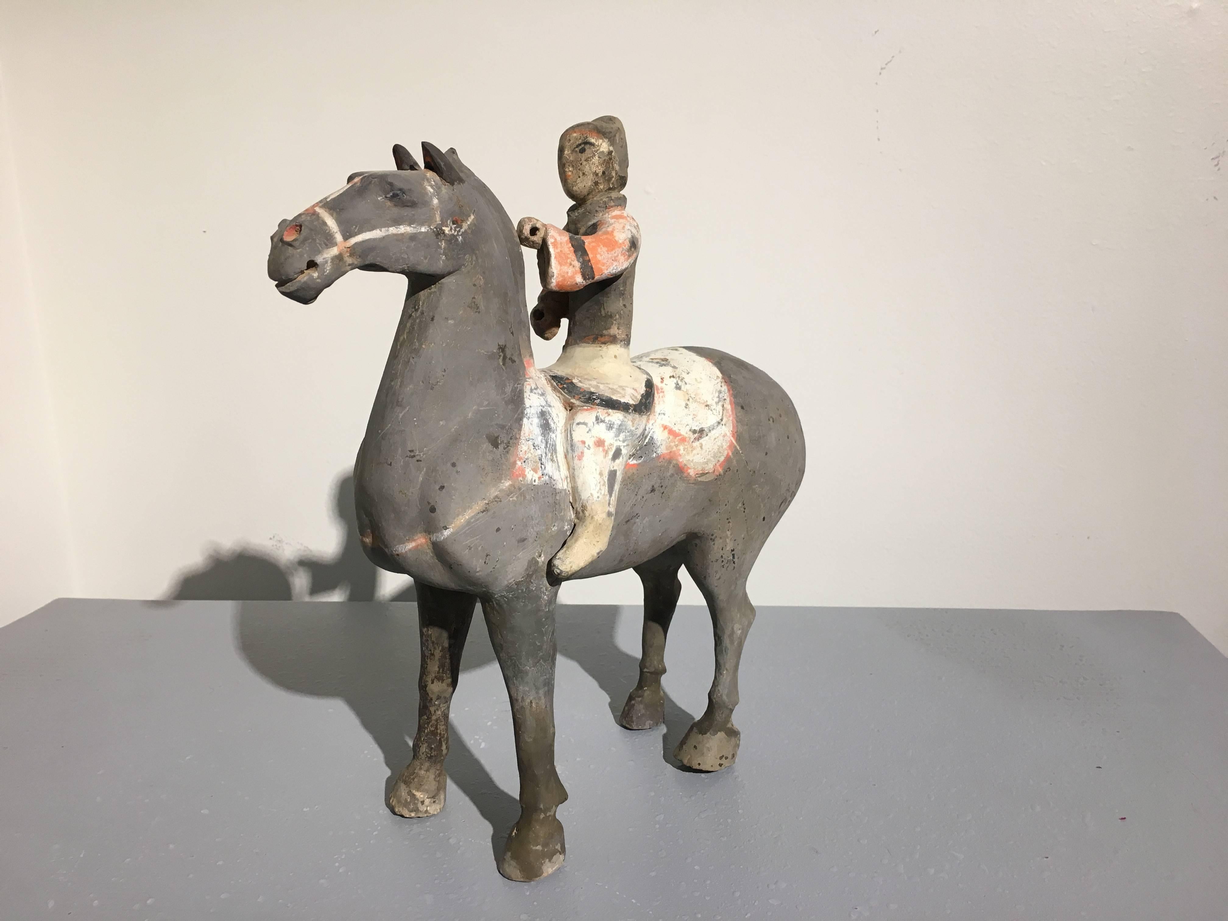Set of Three Chinese Han Dynasty Painted Pottery Horse and Riders, TL Tested 3
