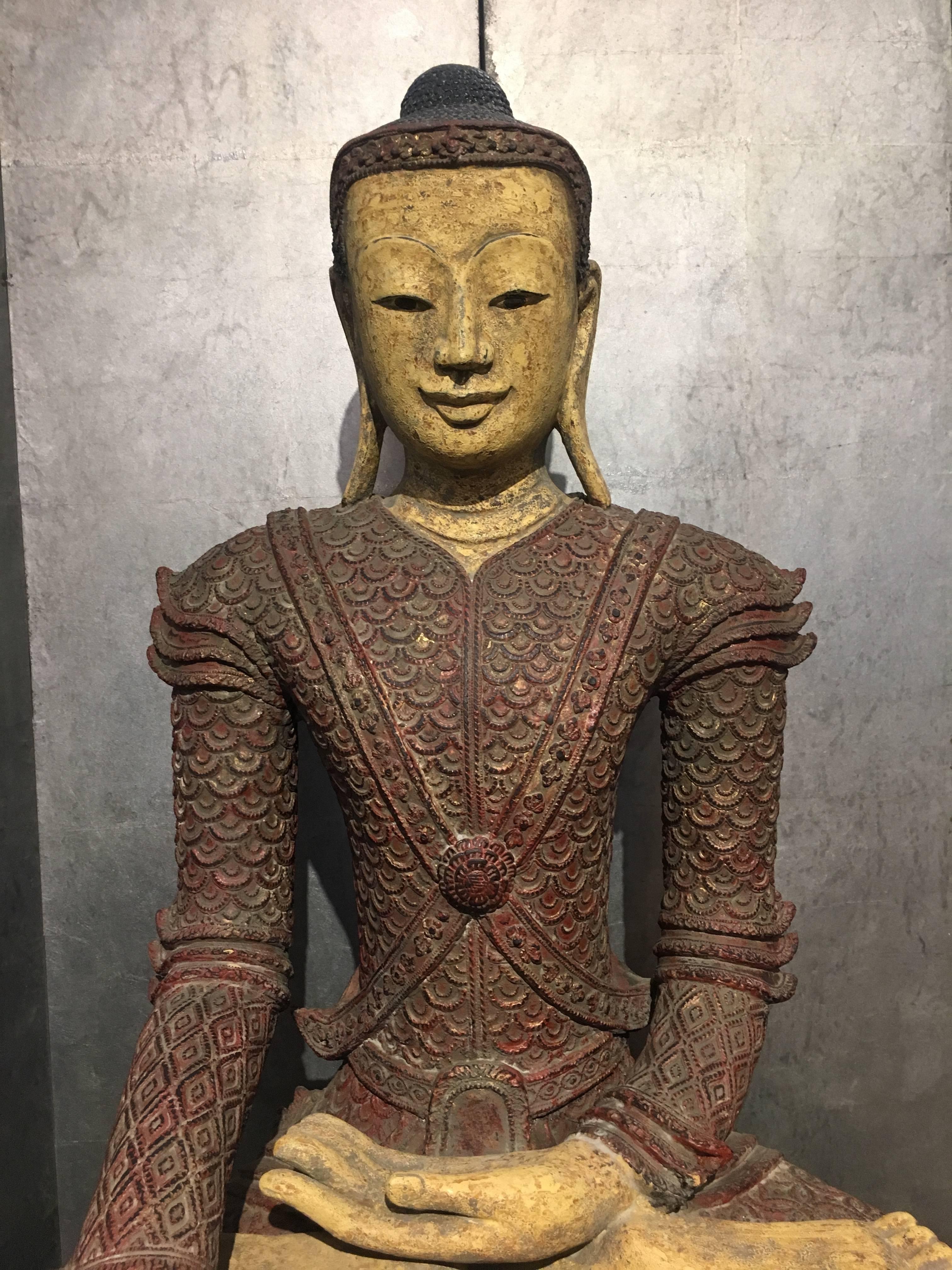 Life-Sized Burmese Dry Lacquer Buddha in Royal Attire, Early 20th Century 1