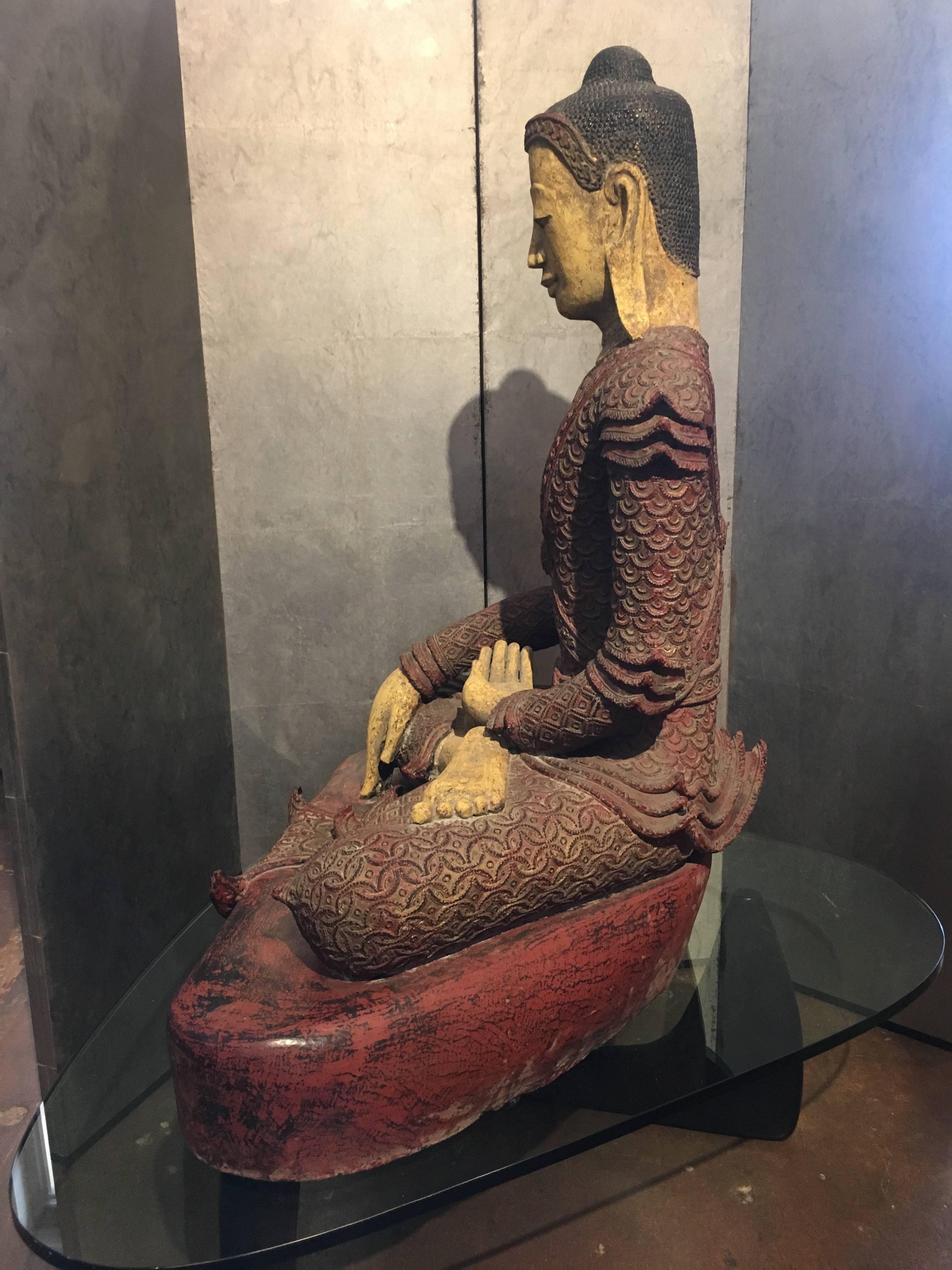 Mid-20th Century Life-Sized Burmese Dry Lacquer Buddha in Royal Attire, Early 20th Century