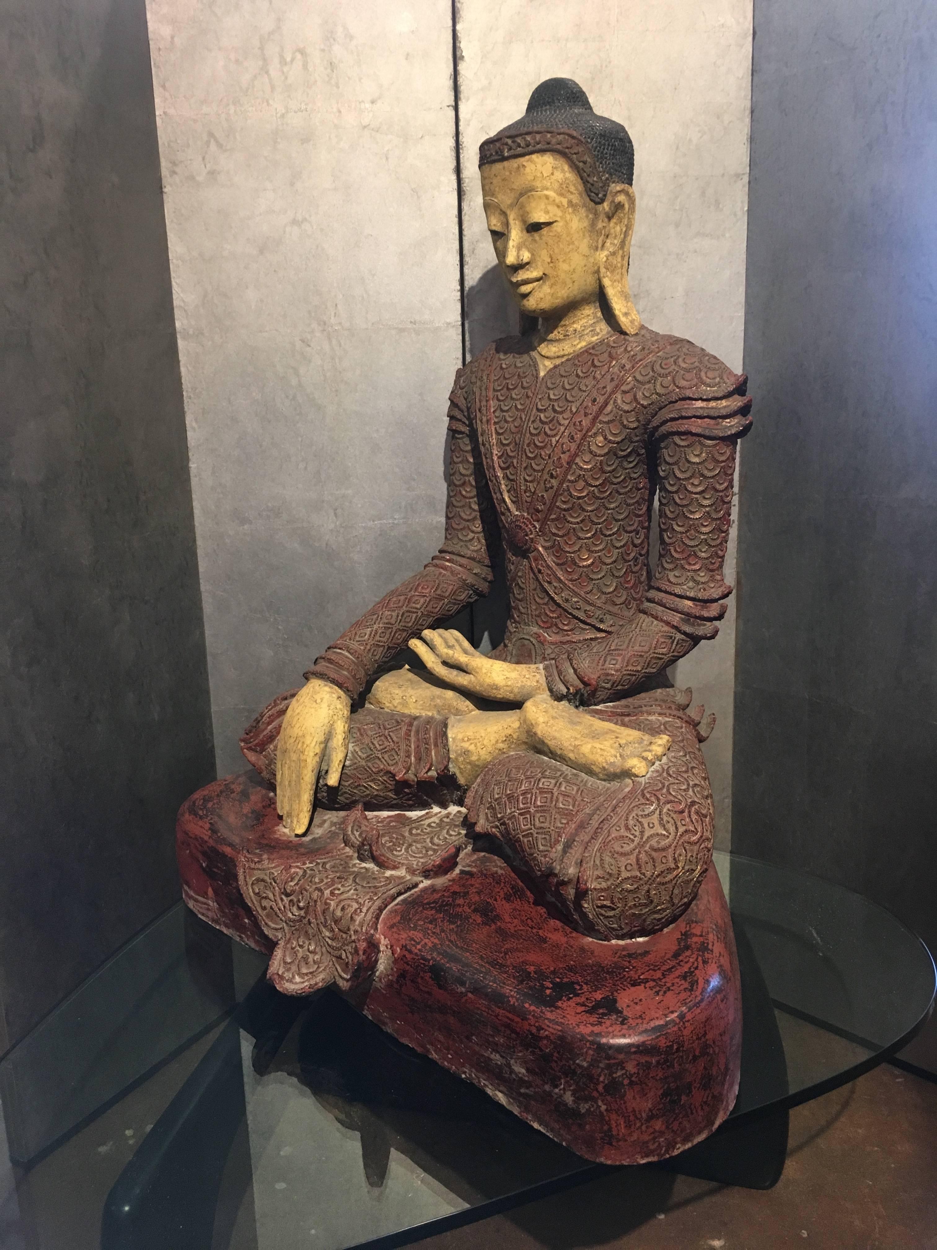 Gilt Life-Sized Burmese Dry Lacquer Buddha in Royal Attire, Early 20th Century