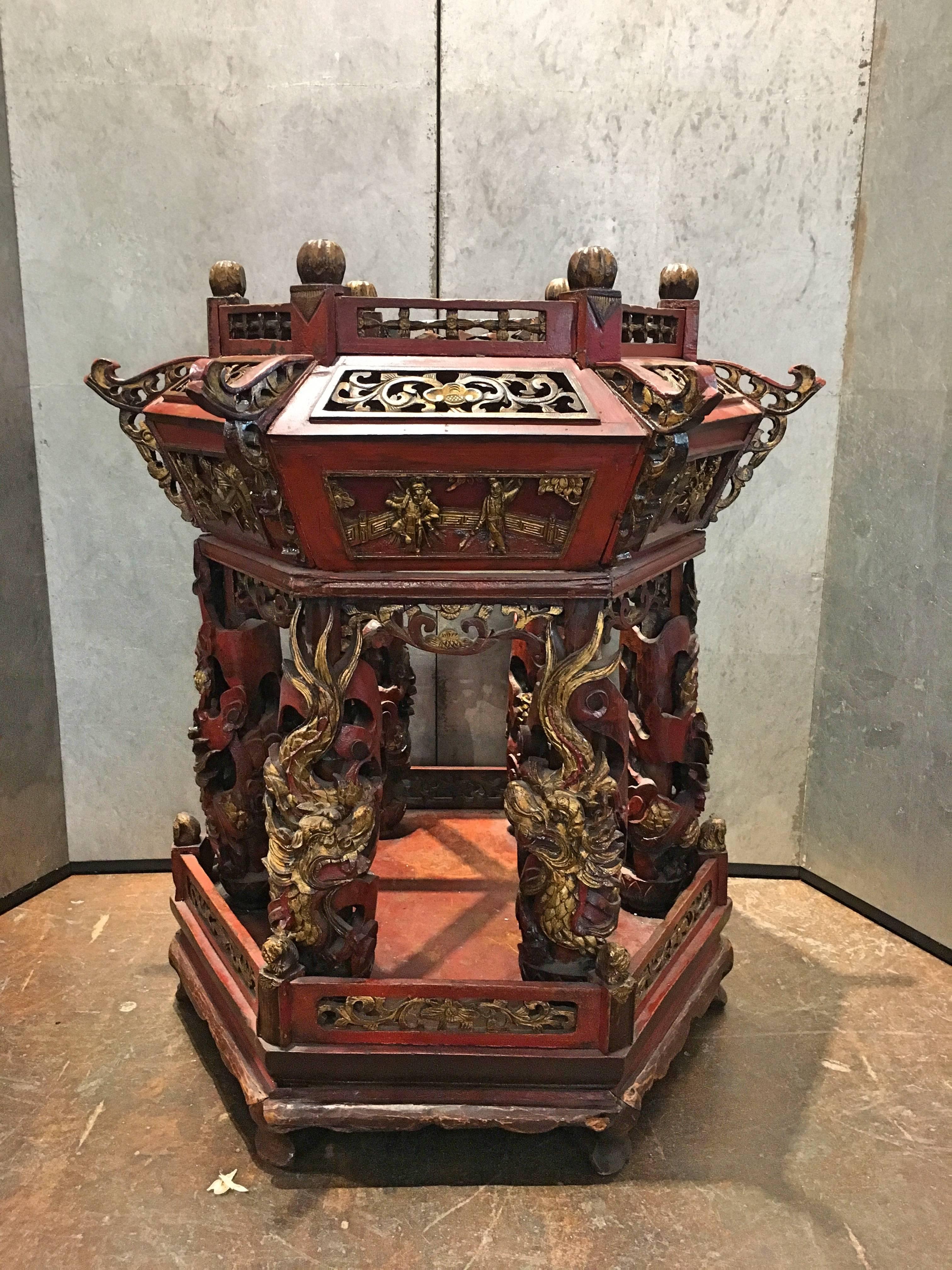 Qing Large Chinese Lacquered and Gilt Wooden Model of a Pagoda or Pavilion