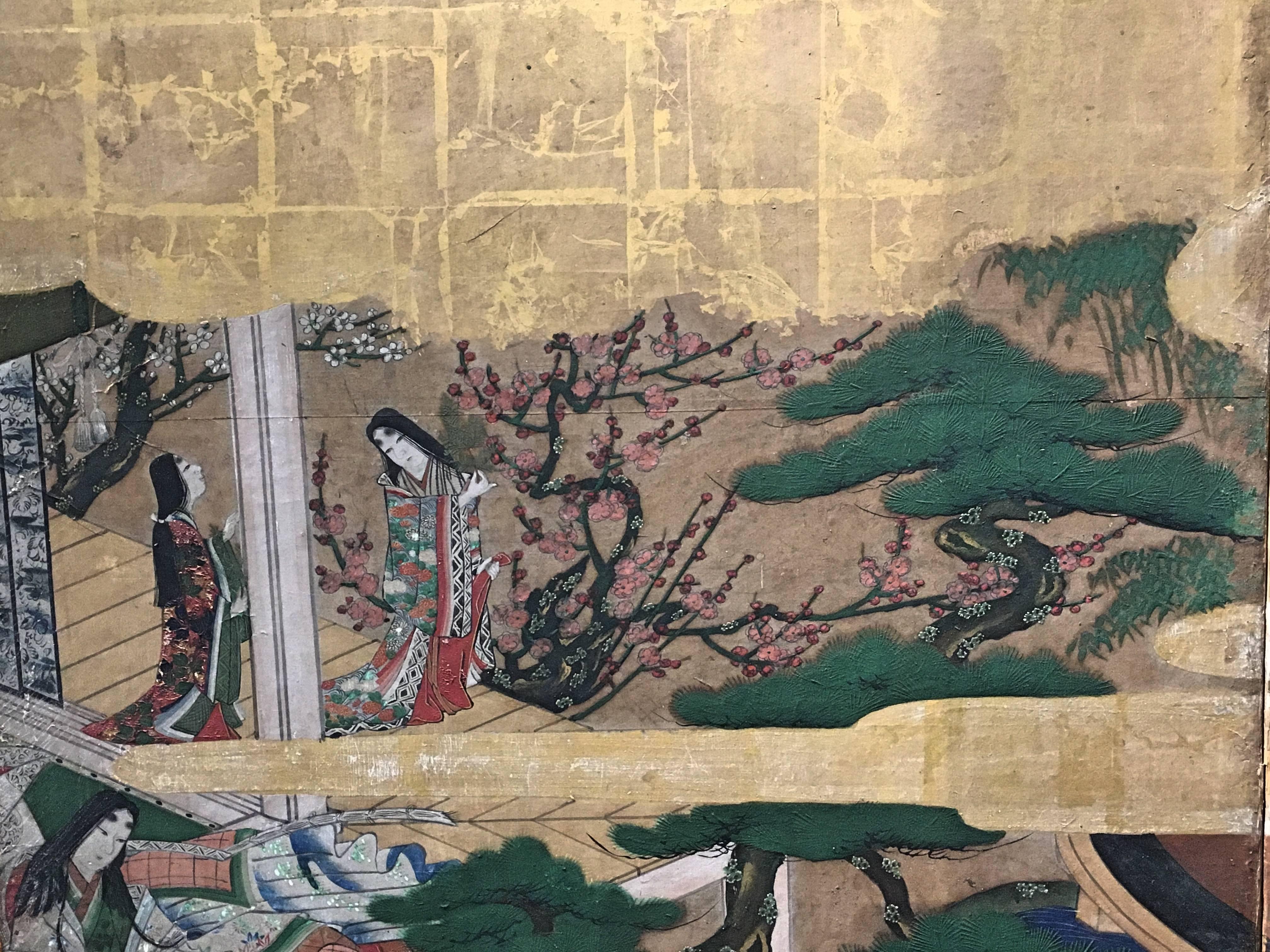 Japanese Momoyama Period Kano School Figural Six-Panel Screen, circa 1600 1