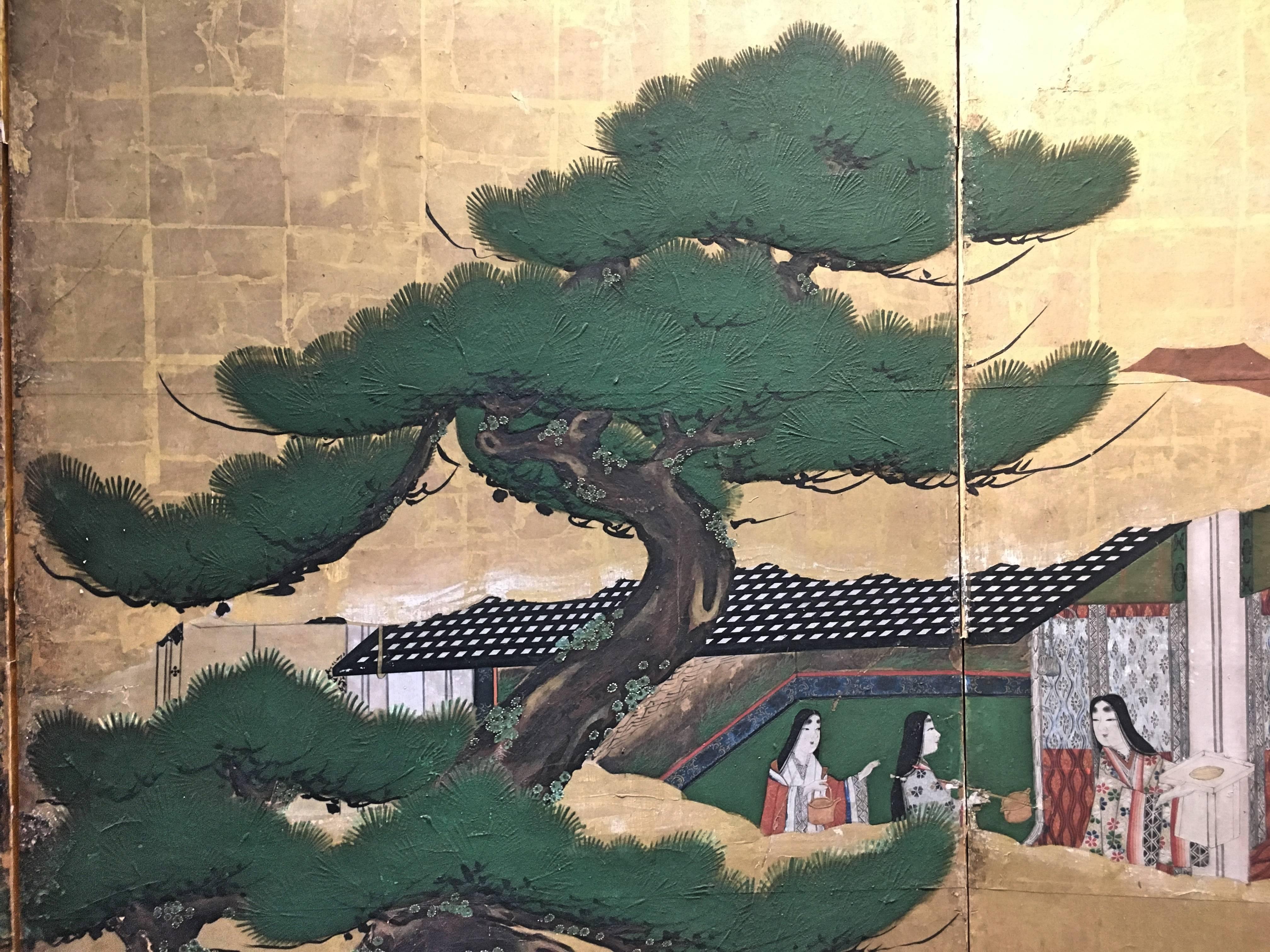 Japanese Momoyama Period Kano School Figural Six-Panel Screen, circa 1600 2