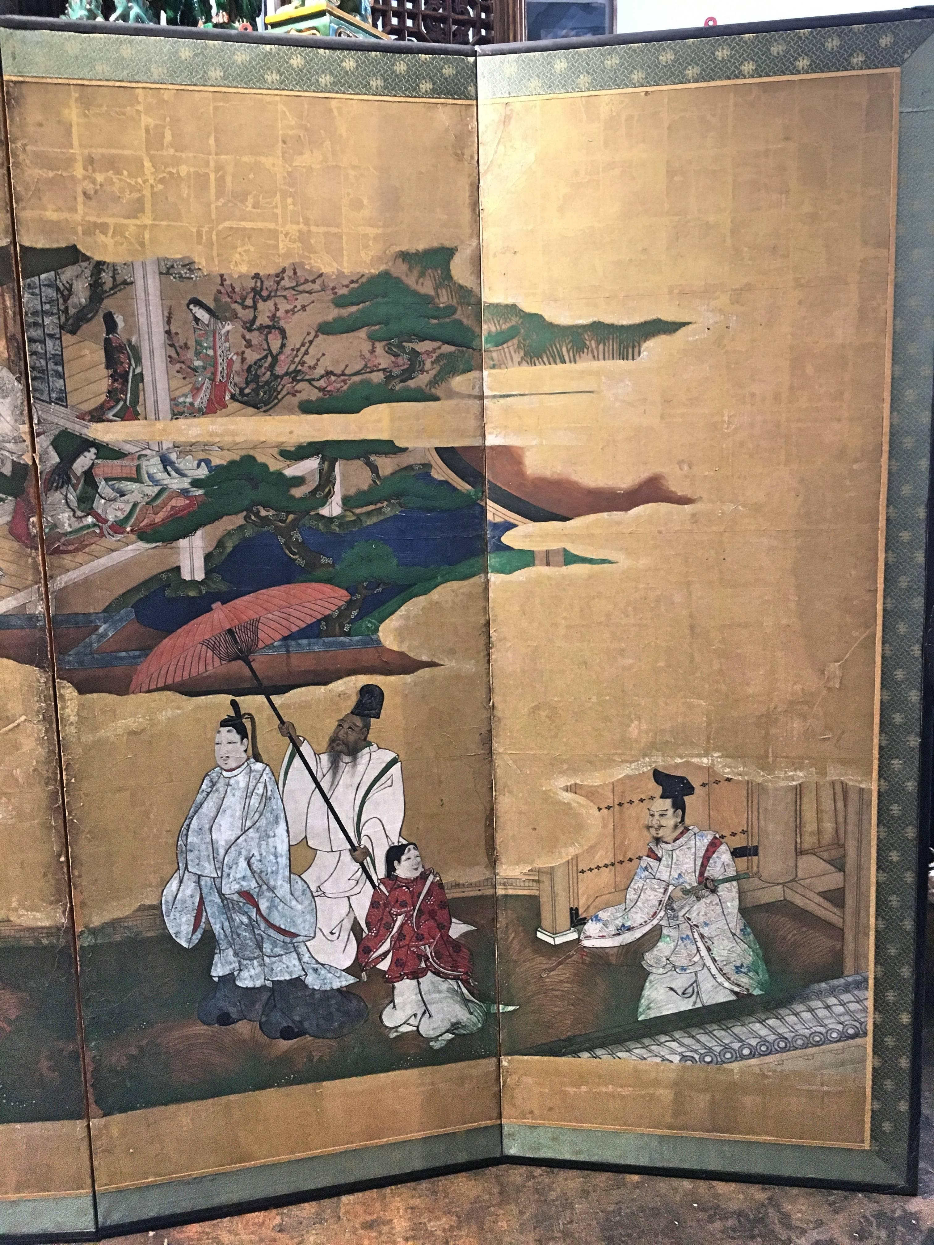 Japanese Momoyama Period Kano School Figural Six-Panel Screen, circa 1600 3