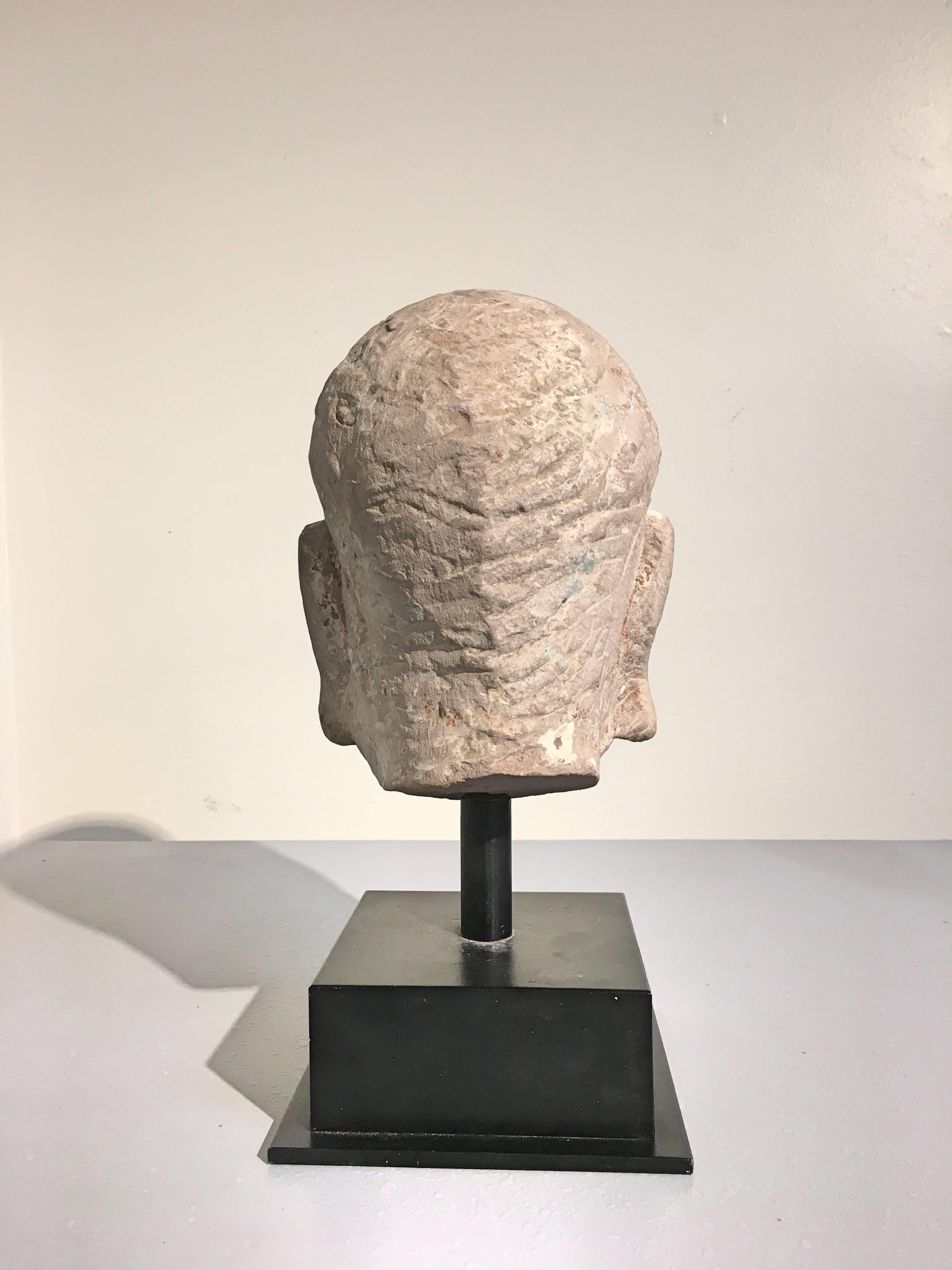 Chinese Carved Limestone Luohan Head, Yuan Dynasty, 1271 - 1368 In Good Condition In Austin, TX