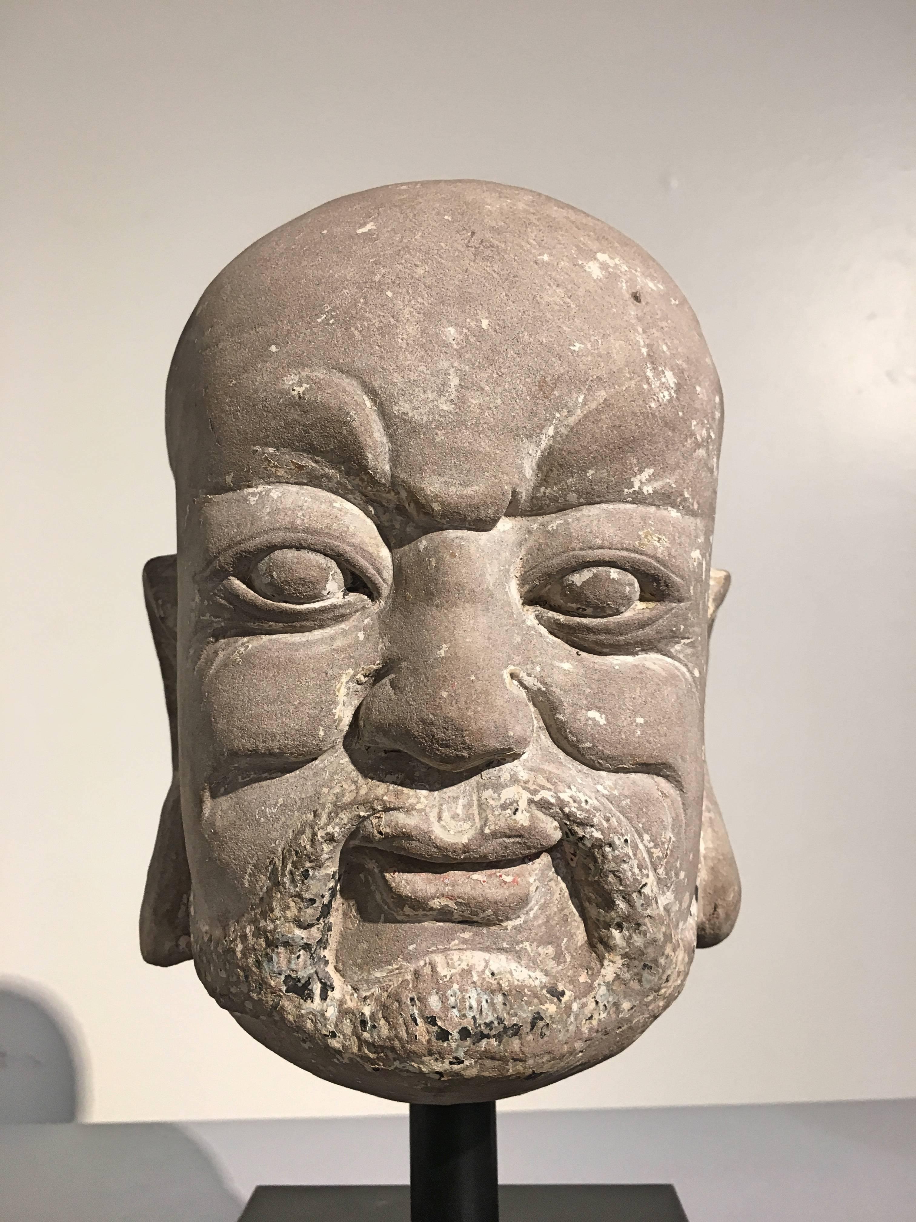 Chinese Carved Limestone Luohan Head, Yuan Dynasty, 1271 - 1368 1