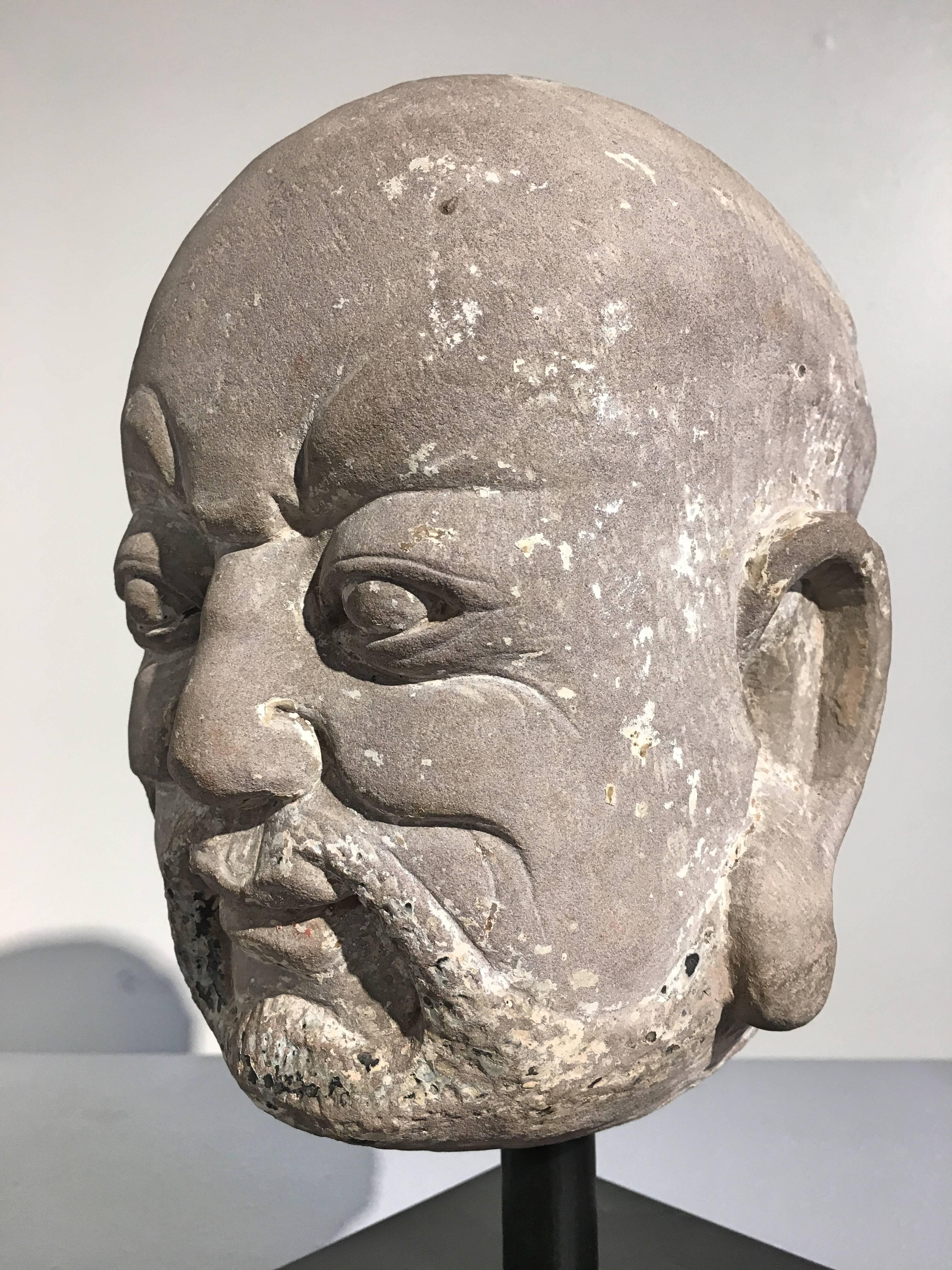Chinese Carved Limestone Luohan Head, Yuan Dynasty, 1271 - 1368 2