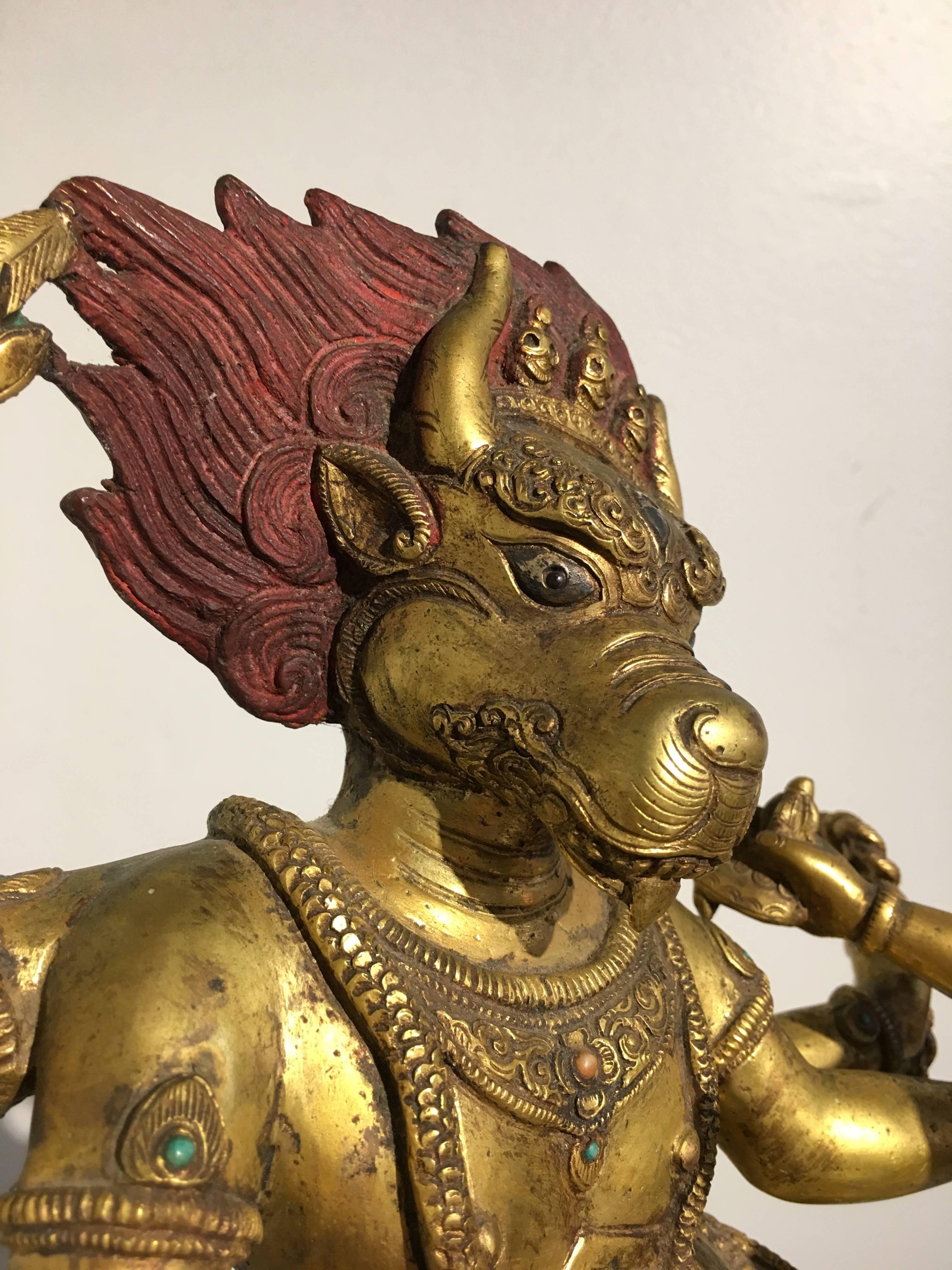 Large 20th Century Nepalese Gilt Bronze Figure of Yama and Yami For Sale 1
