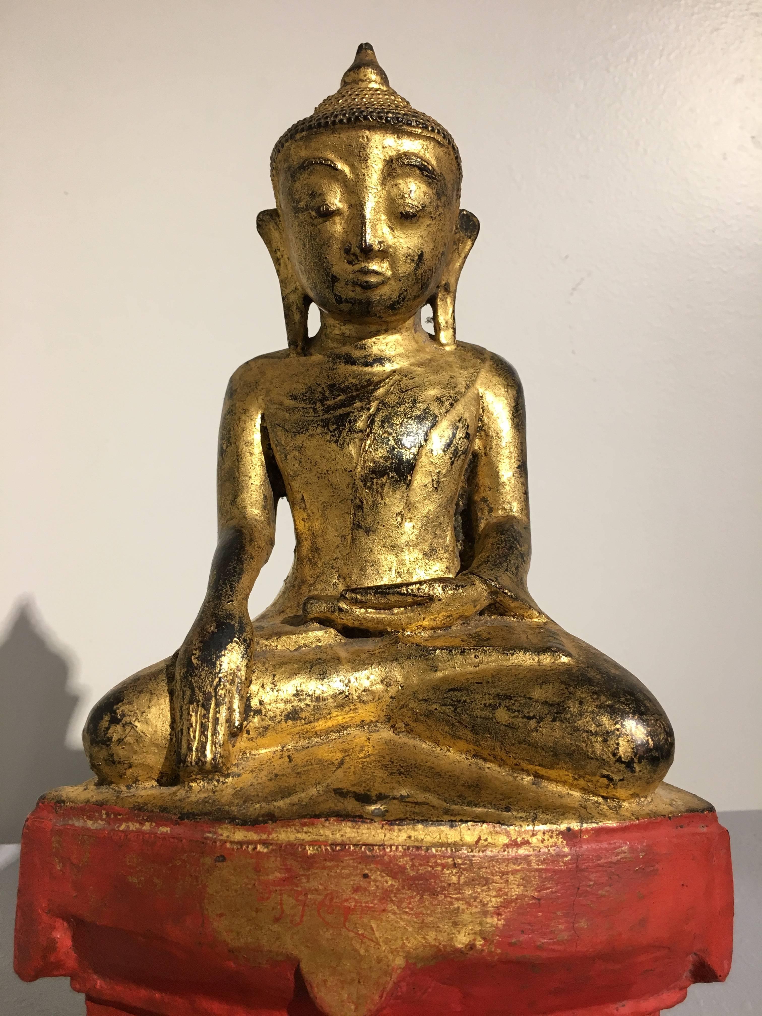 Teak Shan Burmese Lacquered and Gilt Wood Buddha, Ava Period, 18th Century For Sale