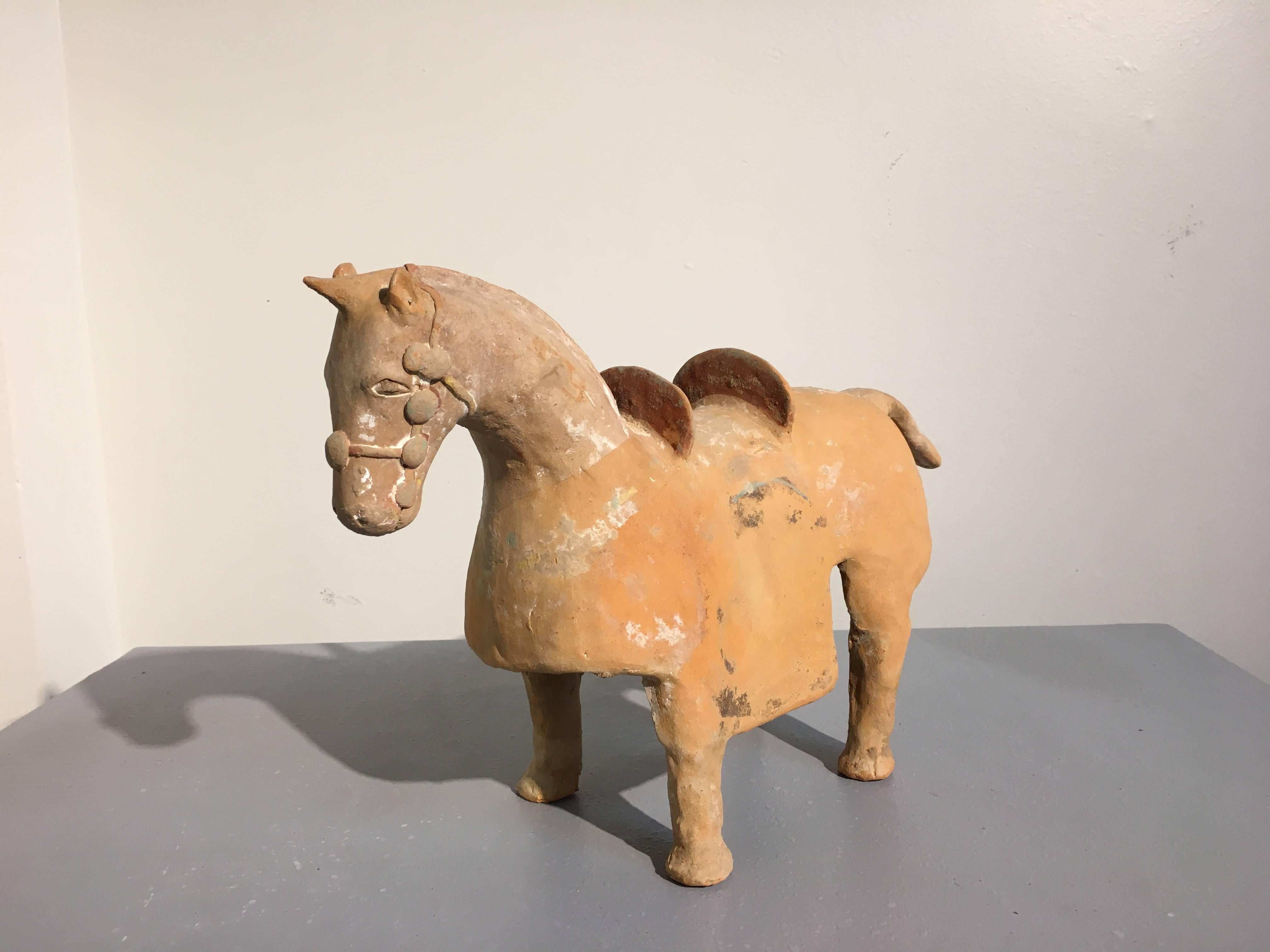 Chinesisches Keramikmodell eines mit Wappen bewaffneten Pferdes aus den sechs Dynastie-Jahren, 3.-4. Jahrhundert im Zustand „Gut“ im Angebot in Austin, TX