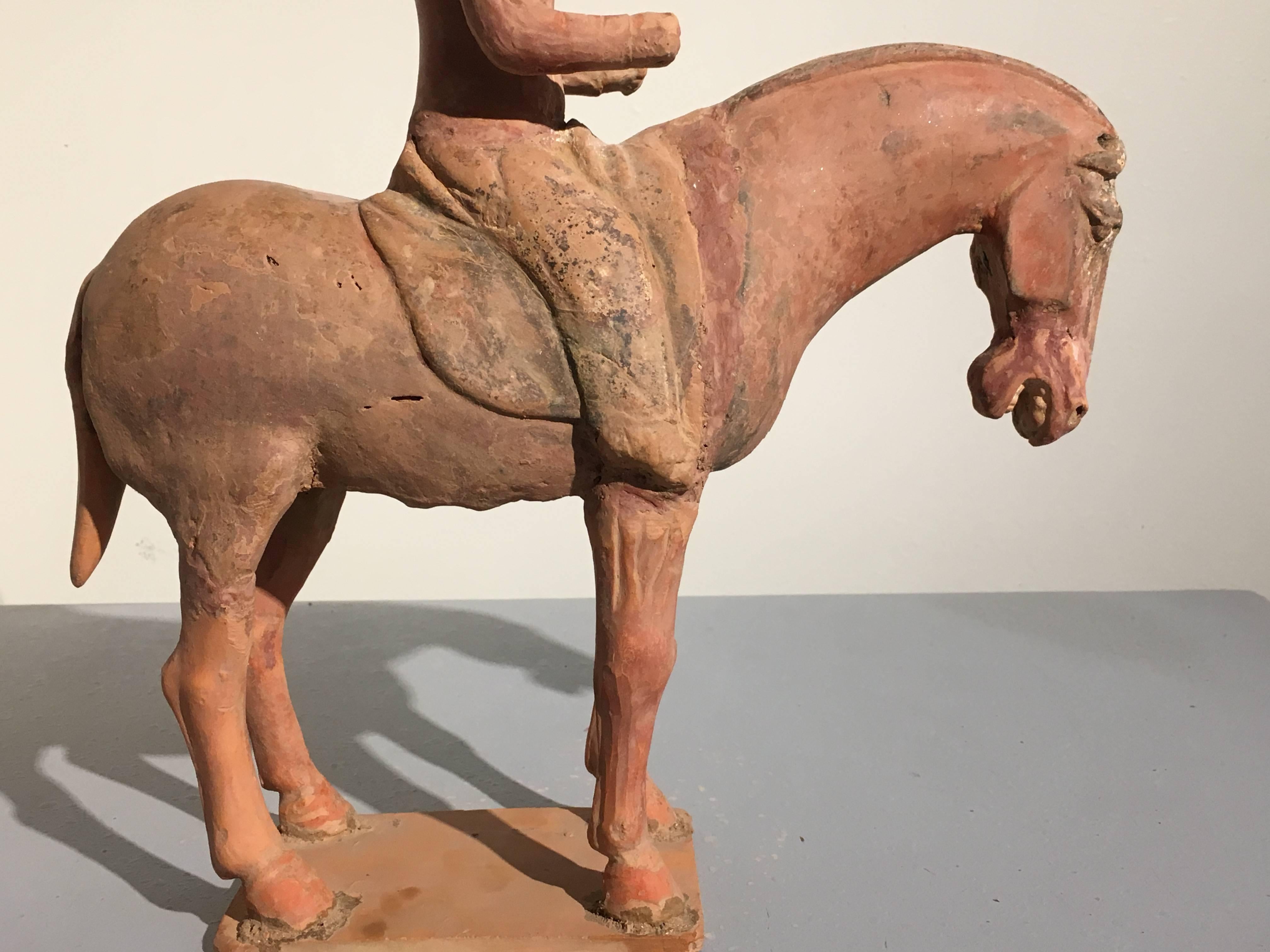 Cheval et cavalier en poterie peinte de la Dynasty, testée en thermoluminescence en vente 2