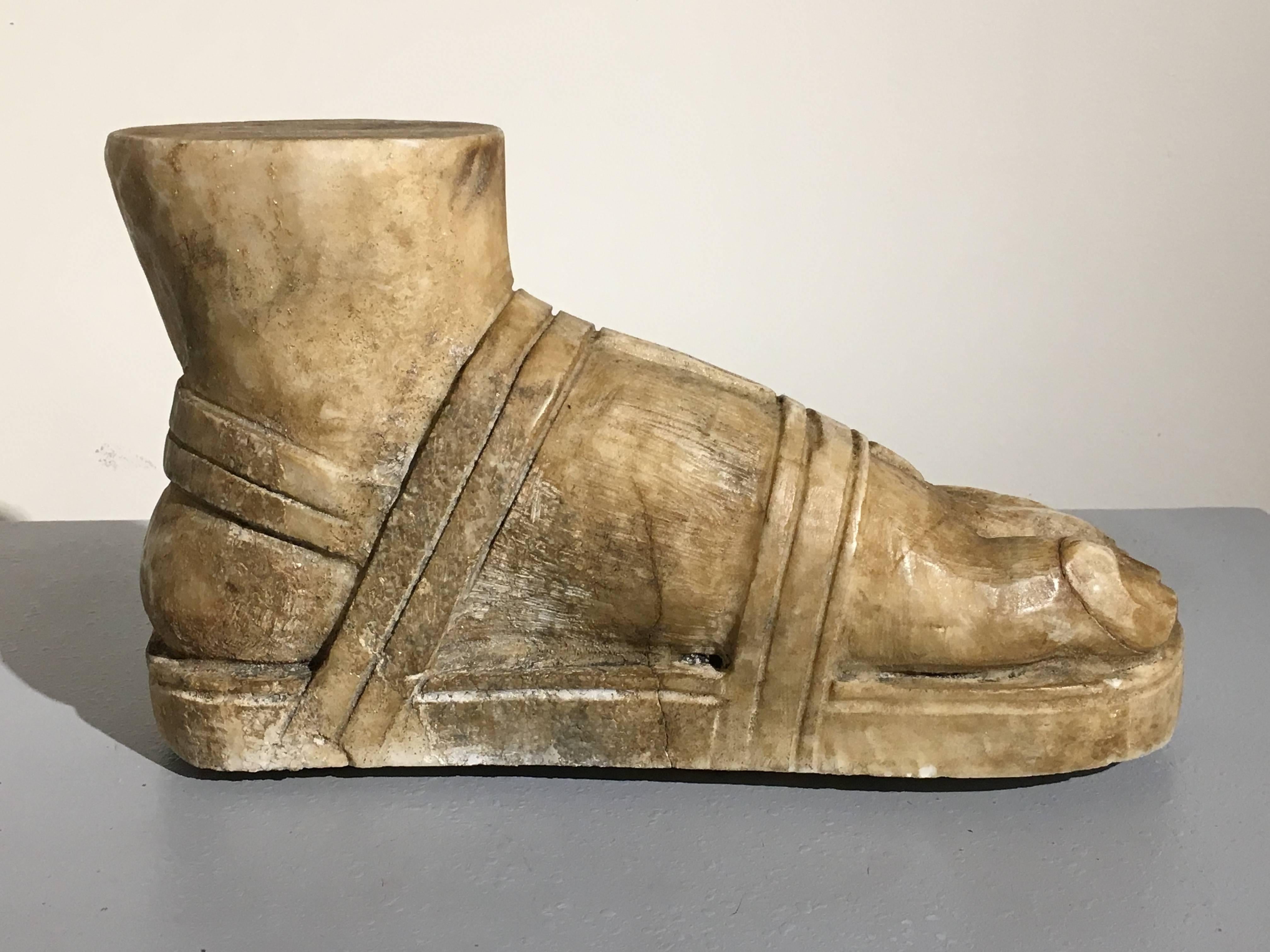 Italian Grand Tour Carved Marble Model of a Roman Sandaled Foot, Late 19th Century
