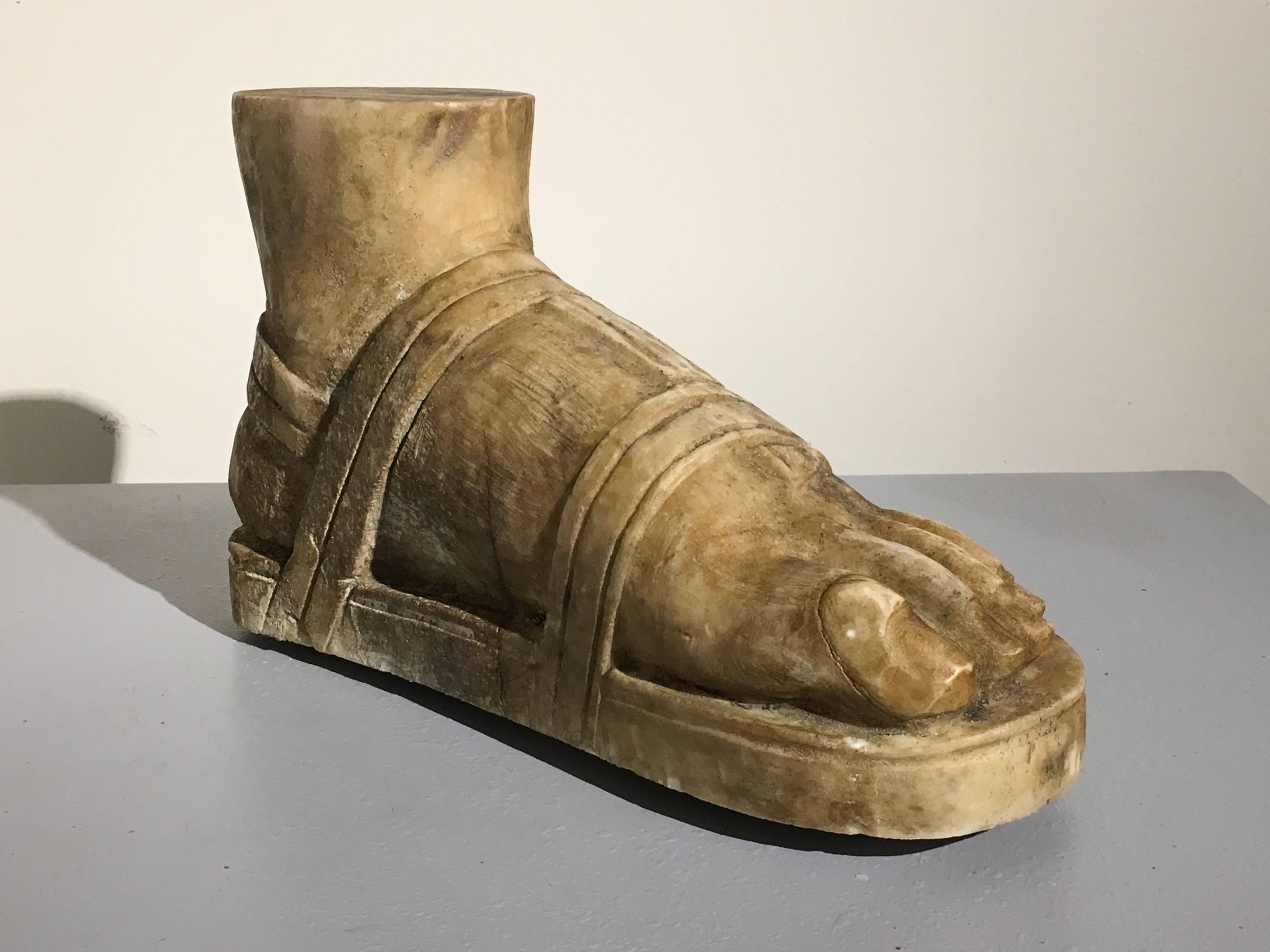 Hand-Carved Grand Tour Carved Marble Model of a Roman Sandaled Foot, Late 19th Century