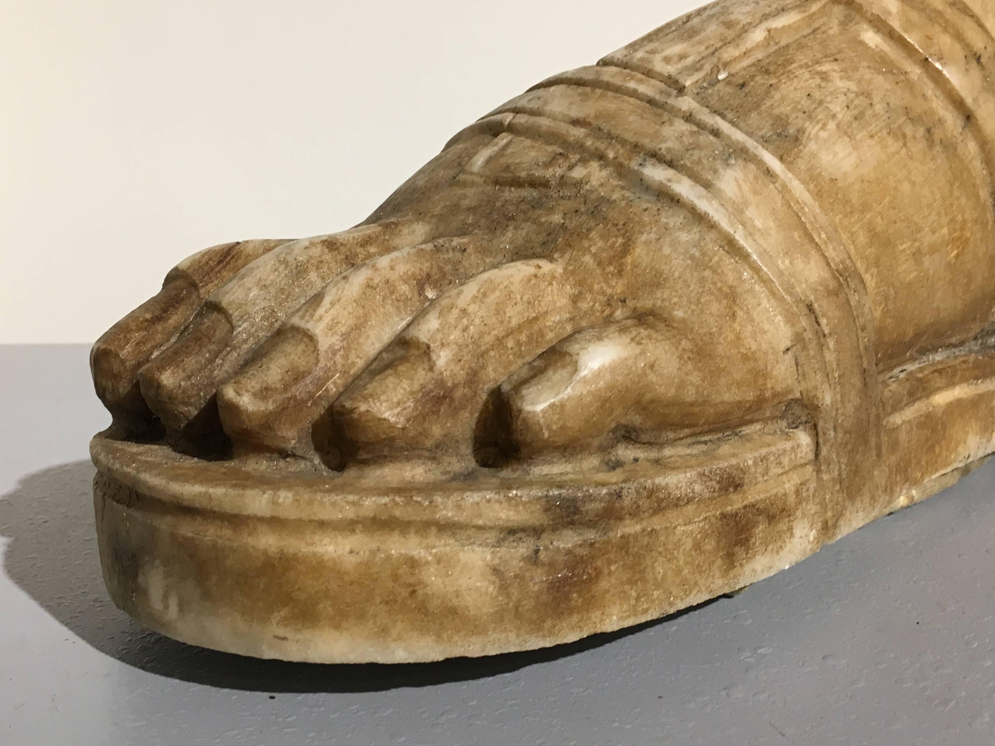 Carrara Marble Grand Tour Carved Marble Model of a Roman Sandaled Foot, Late 19th Century