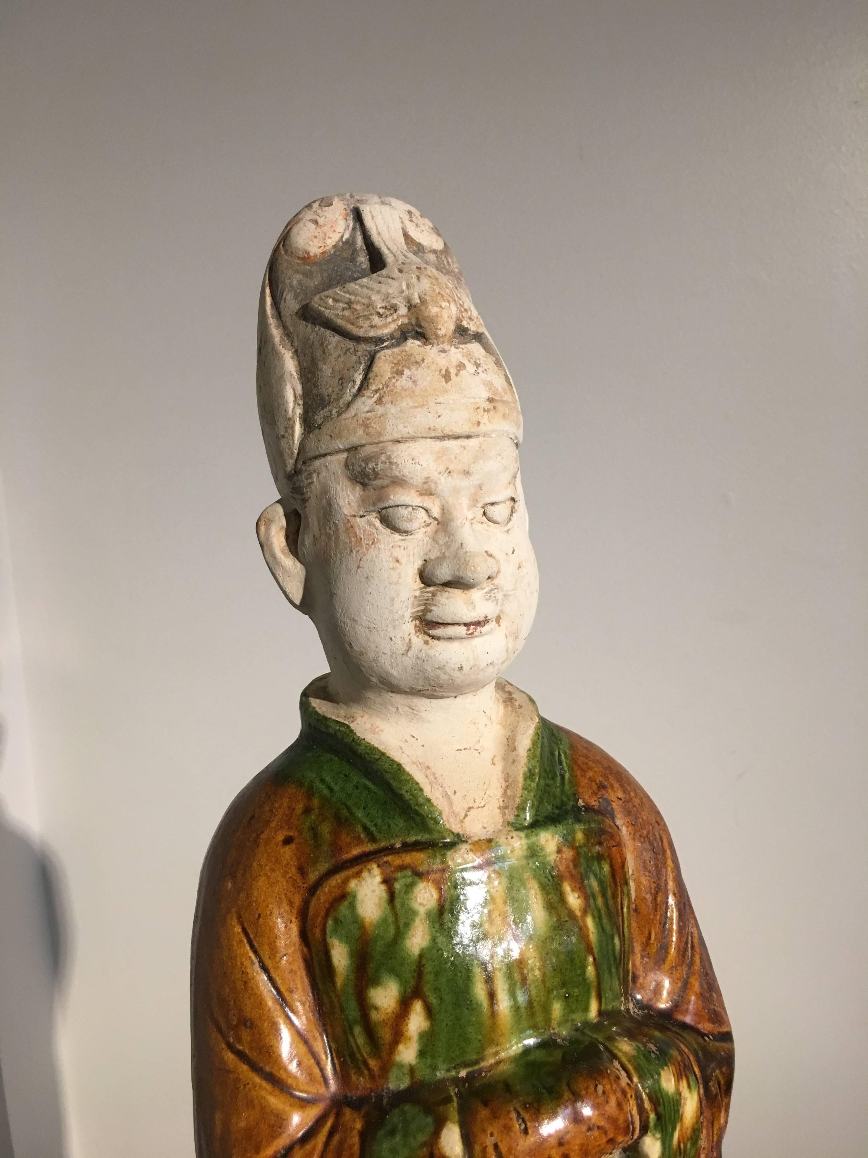 Pottery Chinese Tang Dynasty Sancai Glazed Figure of an Official, Tl Tested