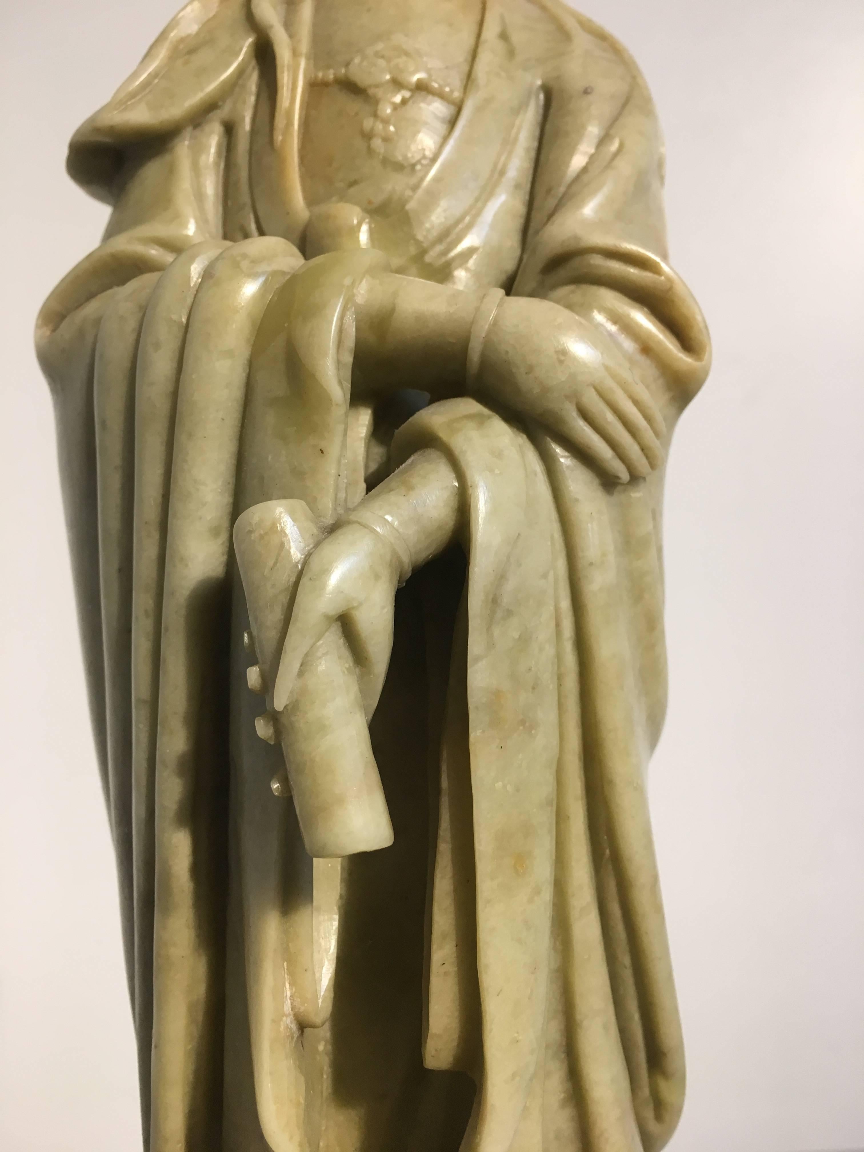 Chinese Republic Period Carved Soapstone Guanyin, Early 20th Century In Good Condition In Austin, TX