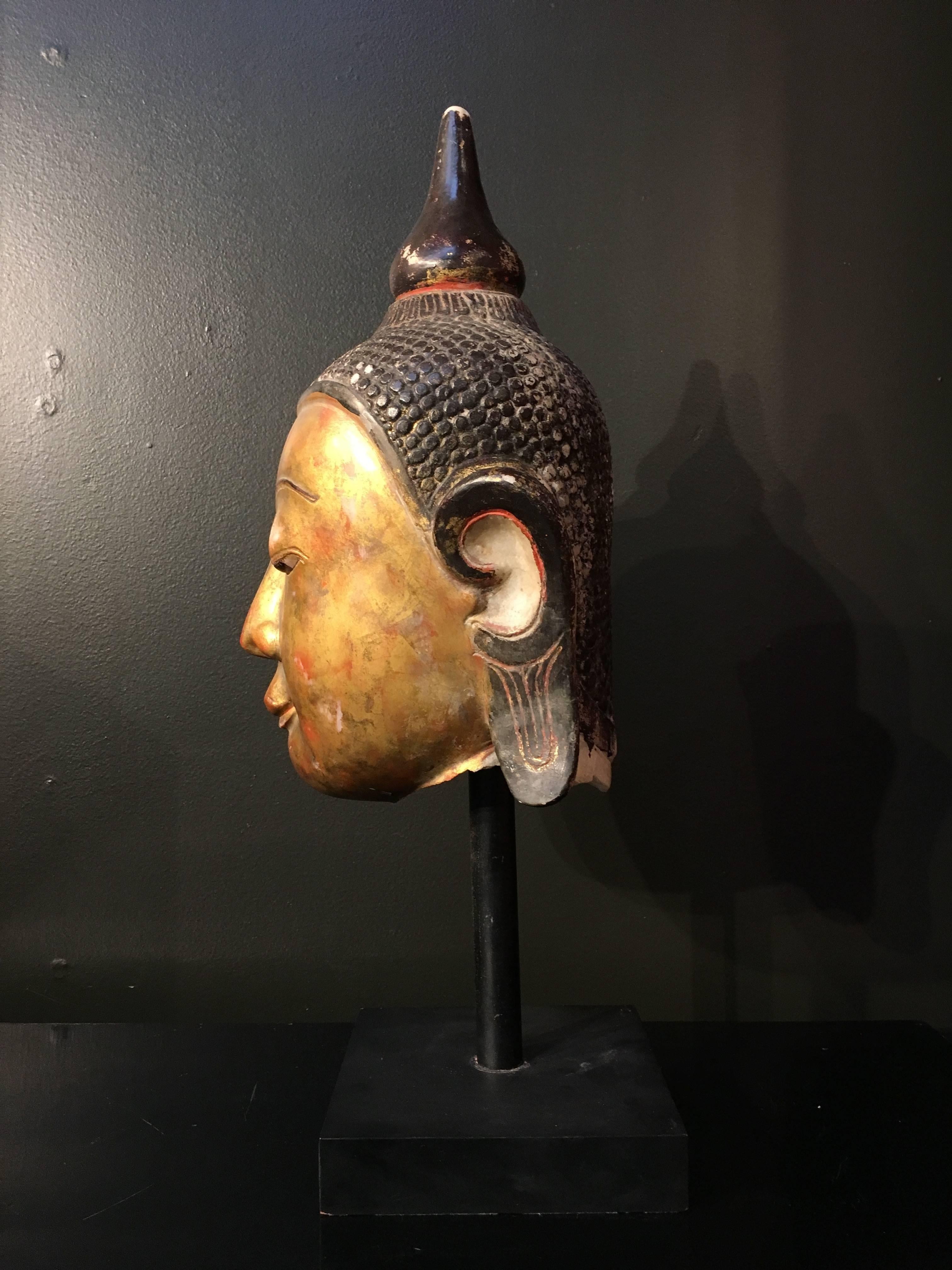 Gilt Monumental Burmese Ava Style Marble Head of the Buddha, 17th Century