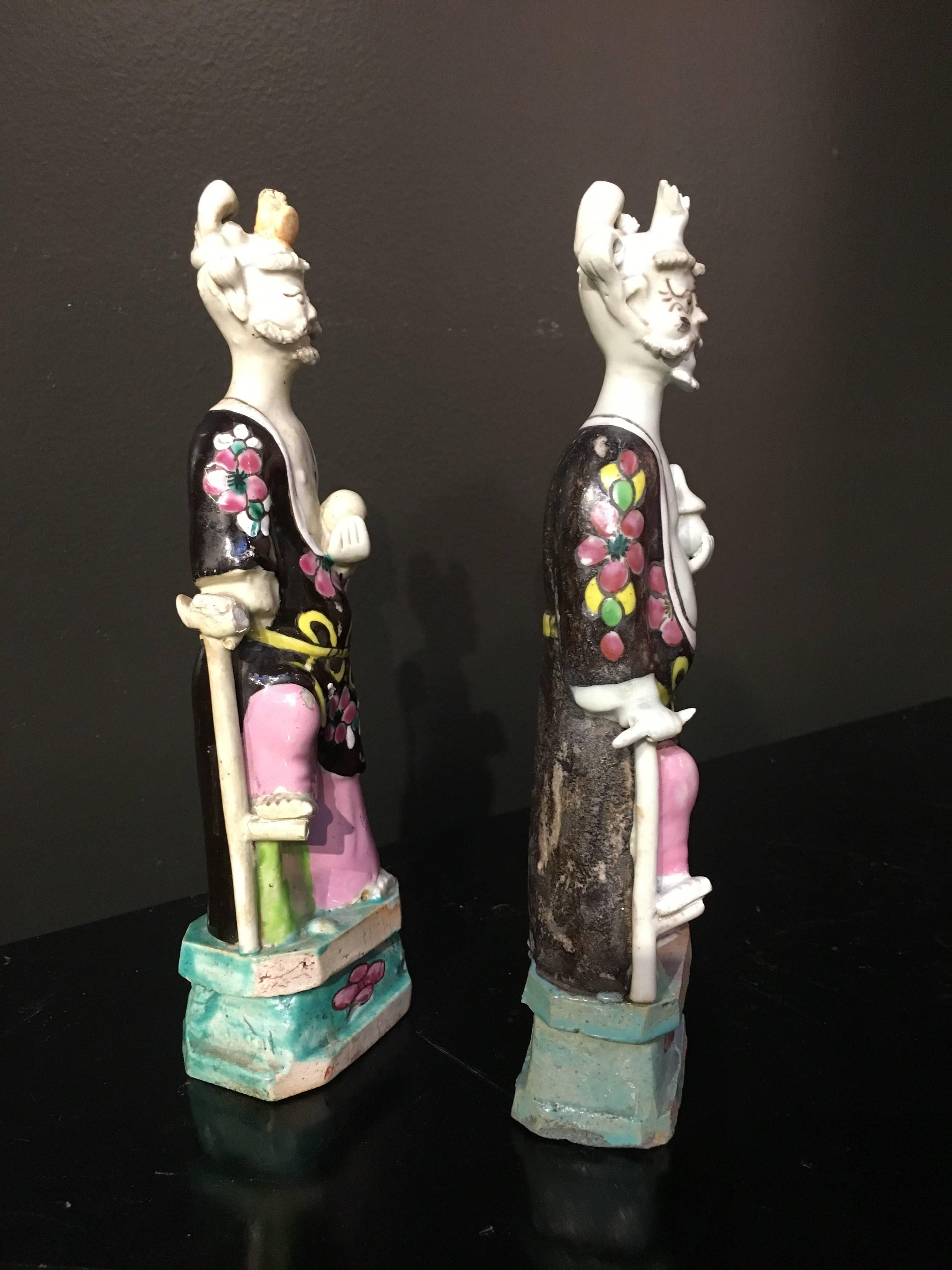 A near pair of Chinese export porcelain figures of the Taoist immortal Li Tieguai, Qing Dynasty, late 18th century, China. 

The Daoist Immortal Li Tieguai, on of the Eight Immortals, and known as 