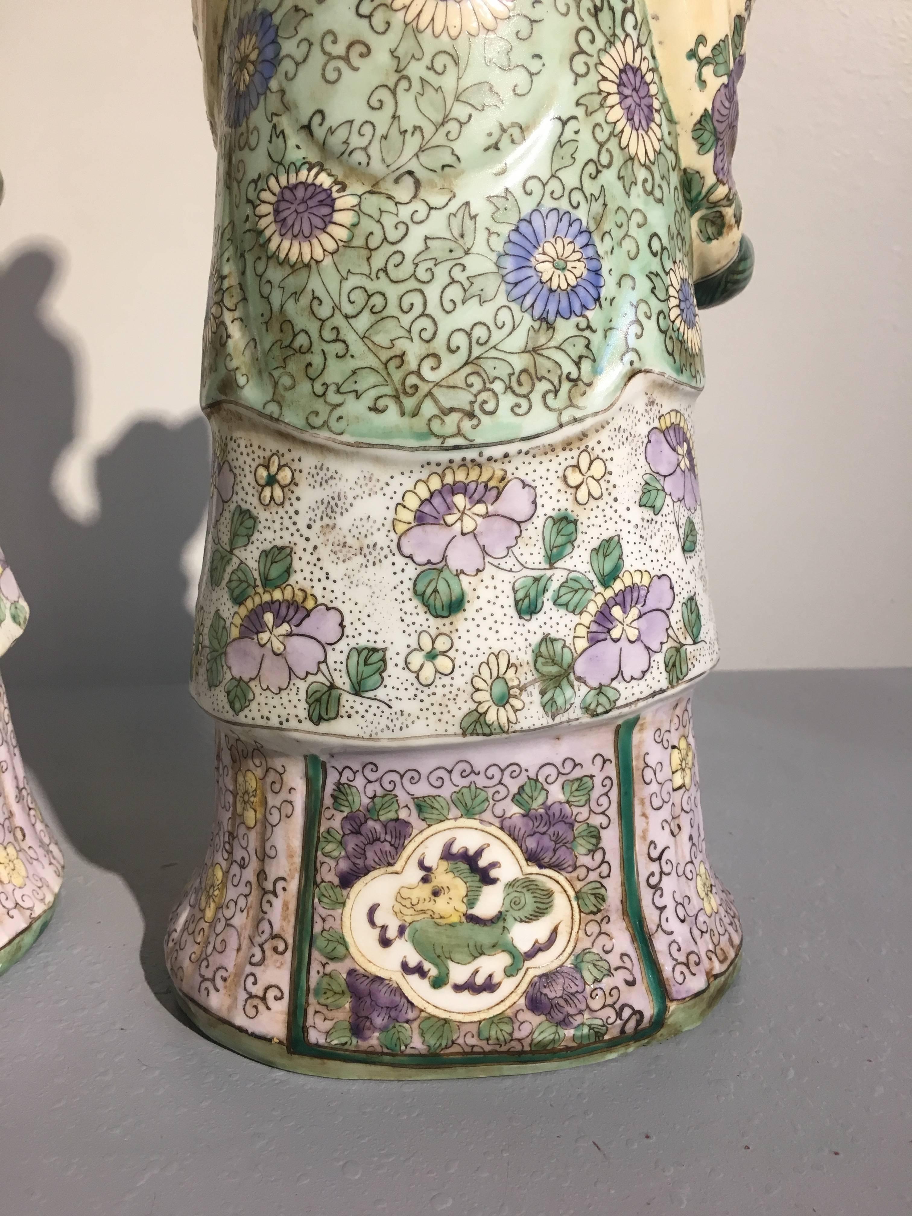 Pair of Chinese Export Porcelain Court Lady Candle Holders, Mid-20th Century For Sale 1
