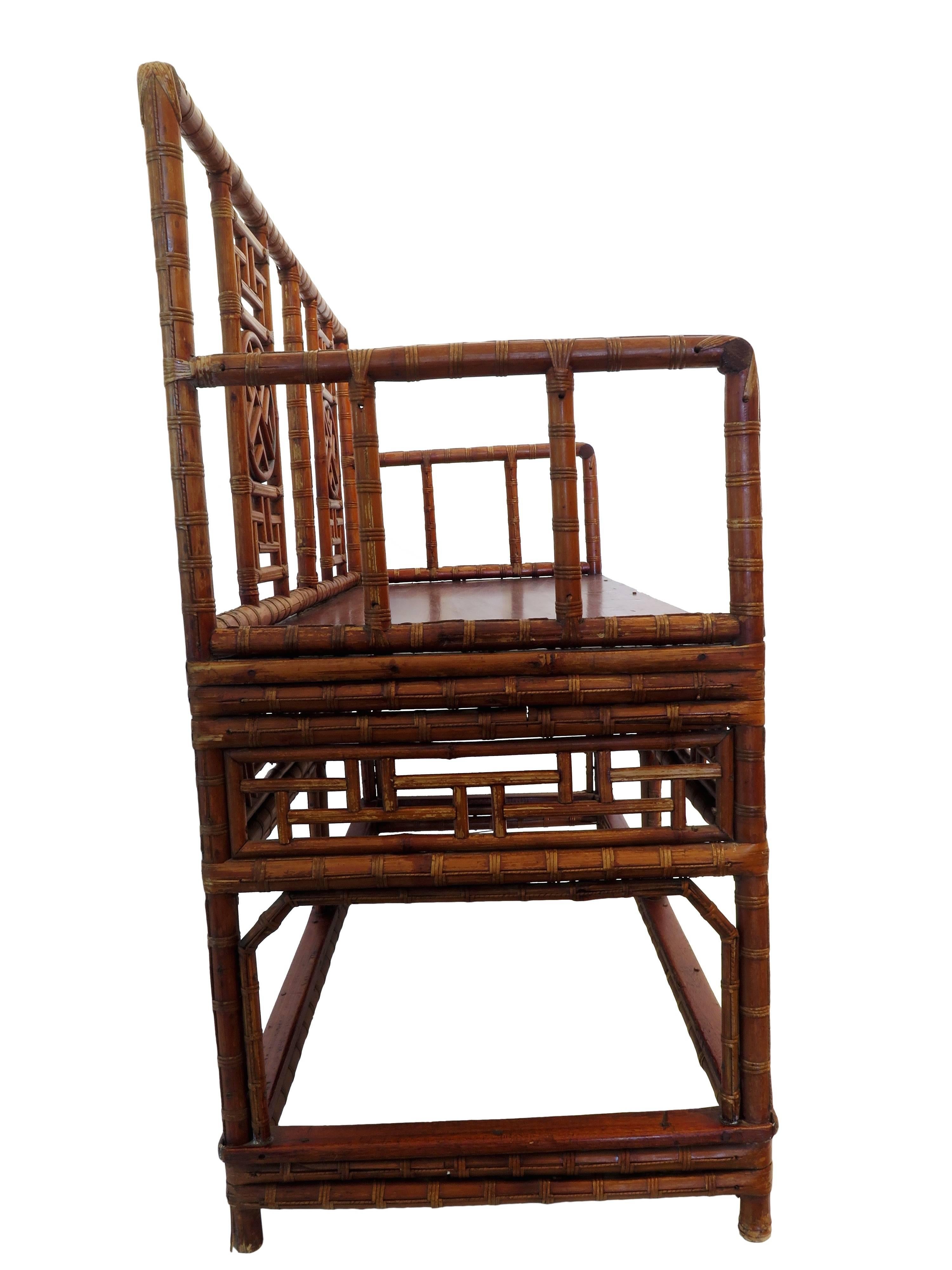 Hand-Crafted Antique Chinese Bamboo Chinoiserie Settee