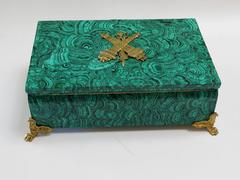 Impressive Large Gilt Bronze Solid Malachite Box