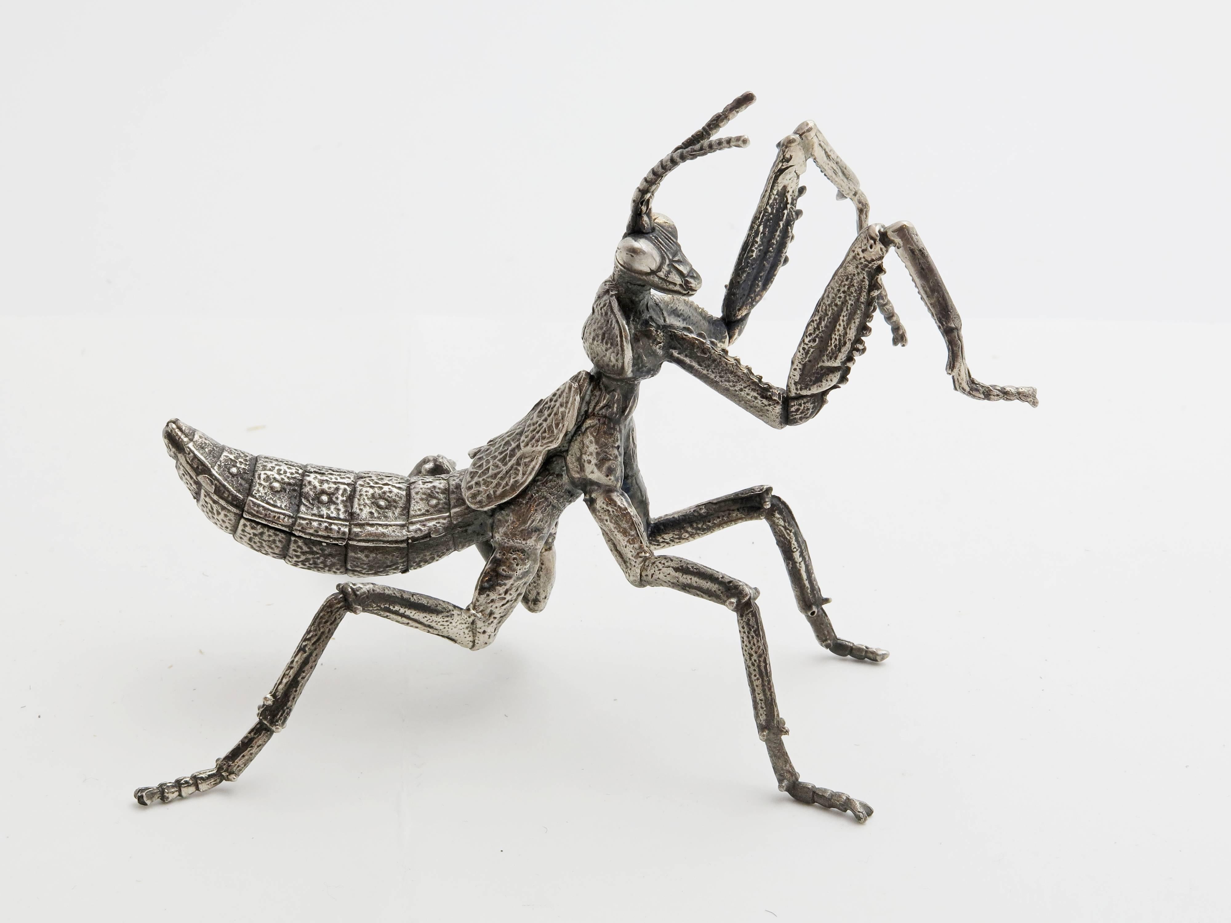 20th Century Collection of Silver Bugs Beetle, Mantis and Grass Hopper