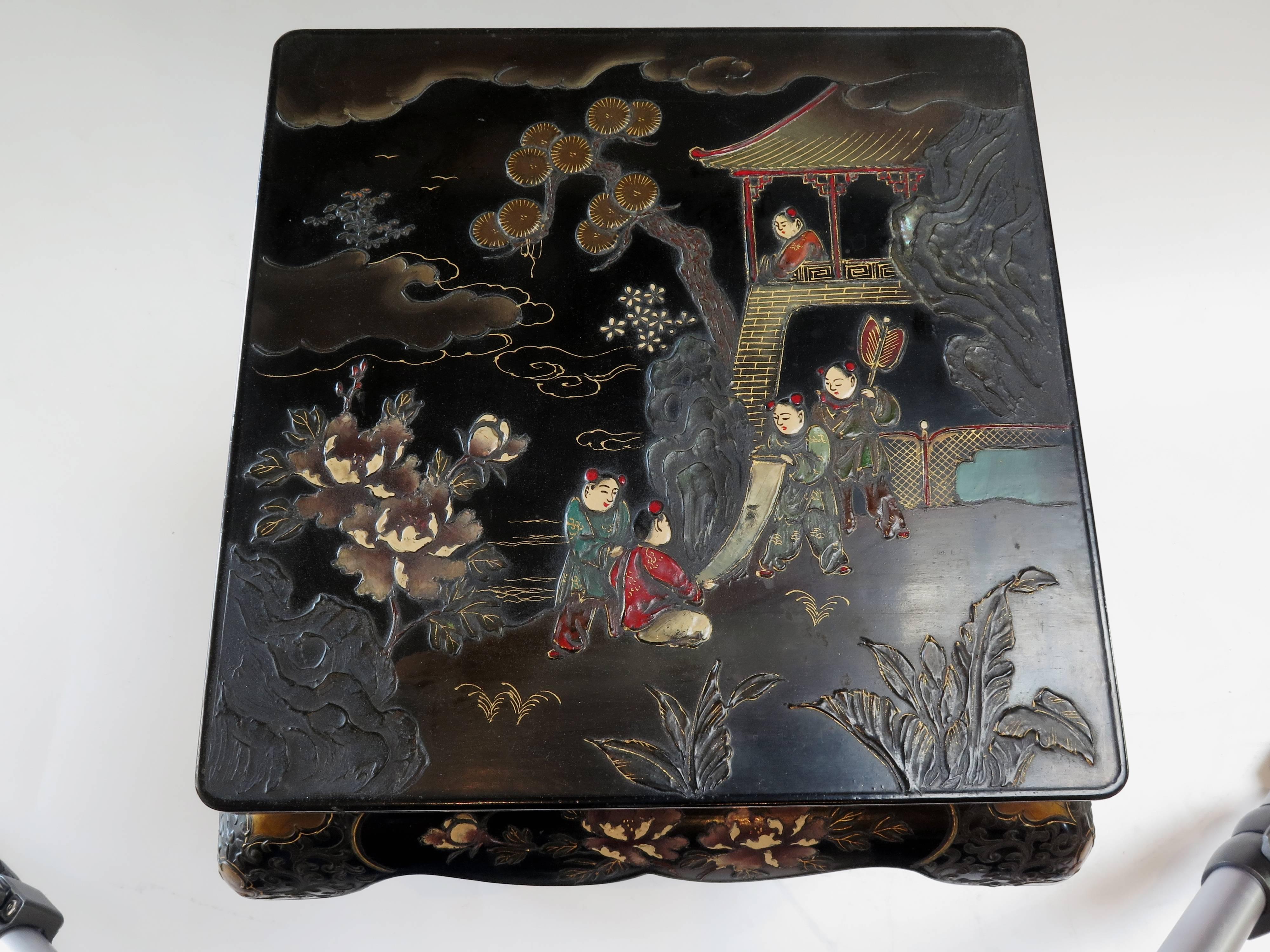 Enameled 19th Century Japanese Meiji Lacquer Stand or Side Table